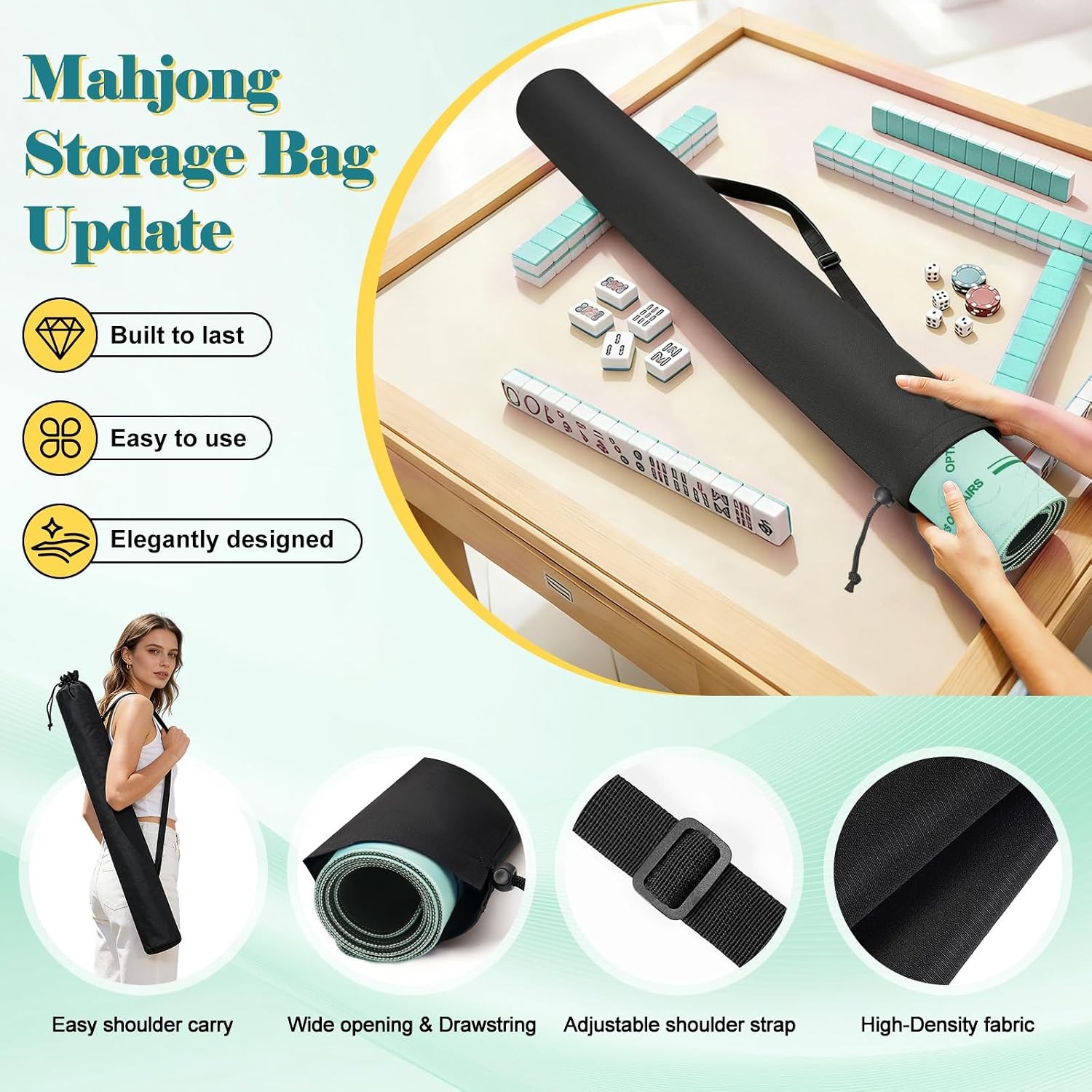 American Mahjong Mat 32.5″x32.5″ Water Repellent No-Crease Mahjong Game Table