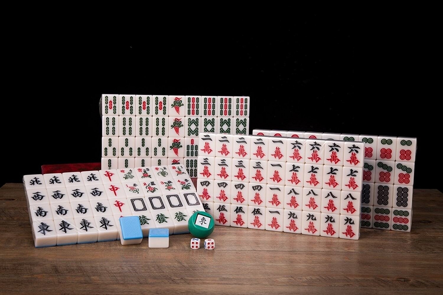 Traditional Chinese Mahjong Game Set 144 + 2 Spares Blue Color Tiles