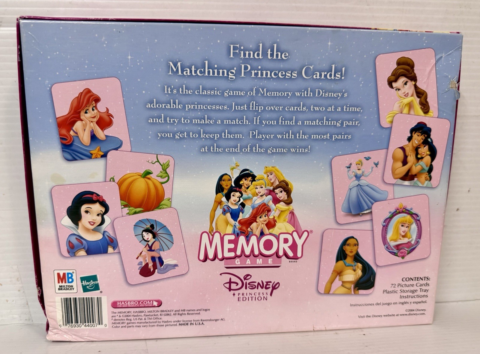 Milton Bradley Disney Princess Edition Memory Game 70 Cards w Tray & Rules Fast
