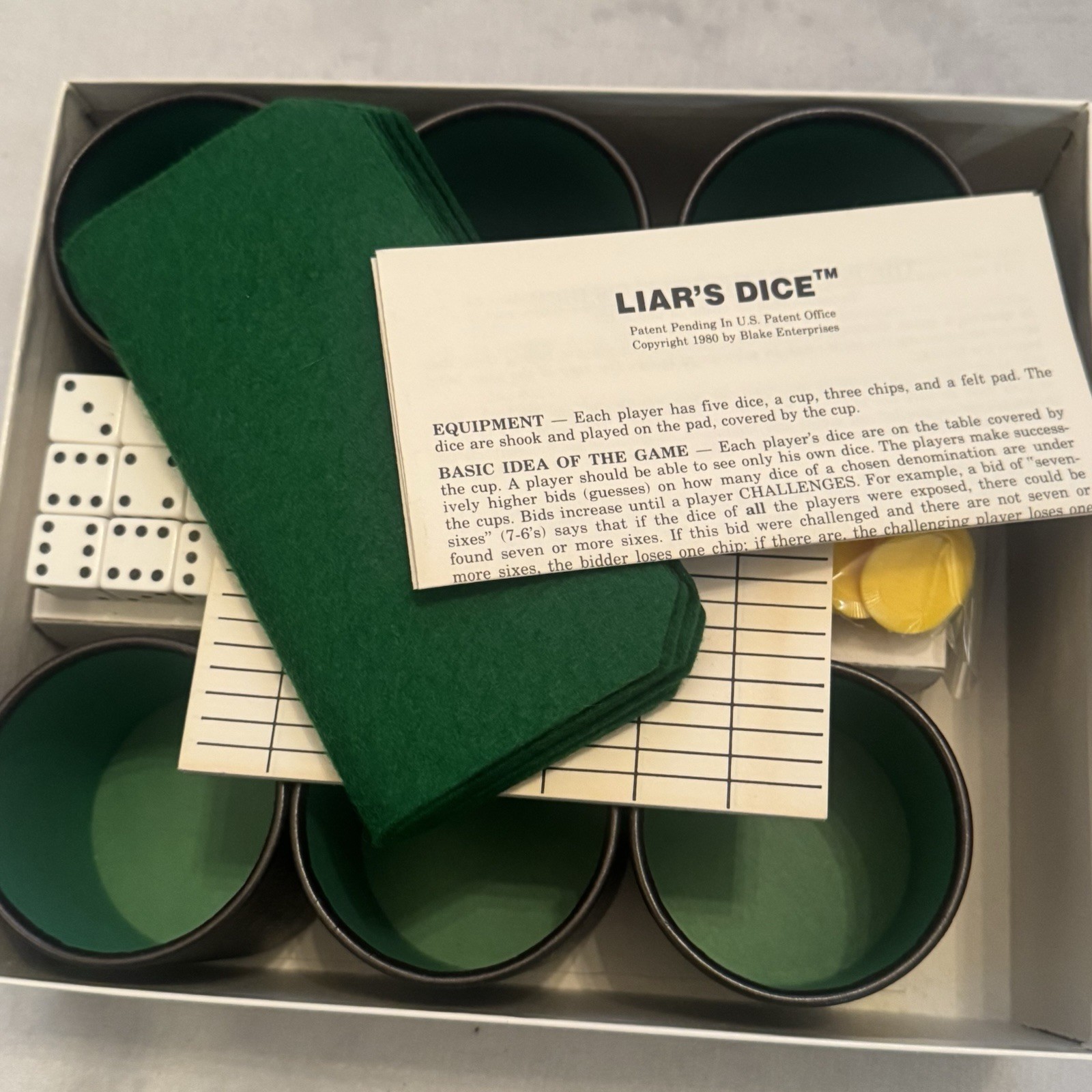 Vintage 1980 Liar’s Dice Blake Enterprises Game Unused Complete w Box