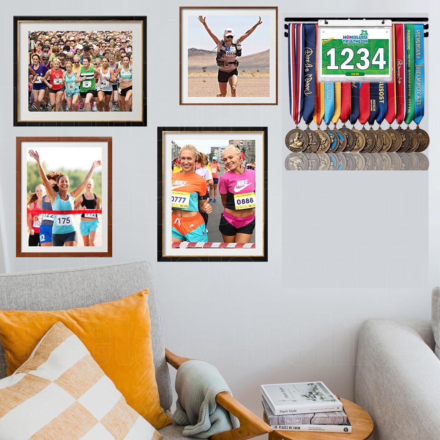 Bib Race Medal Holder Wall Hanger,Marathon 14.37 x 1.97 x 0.1 inches, Black