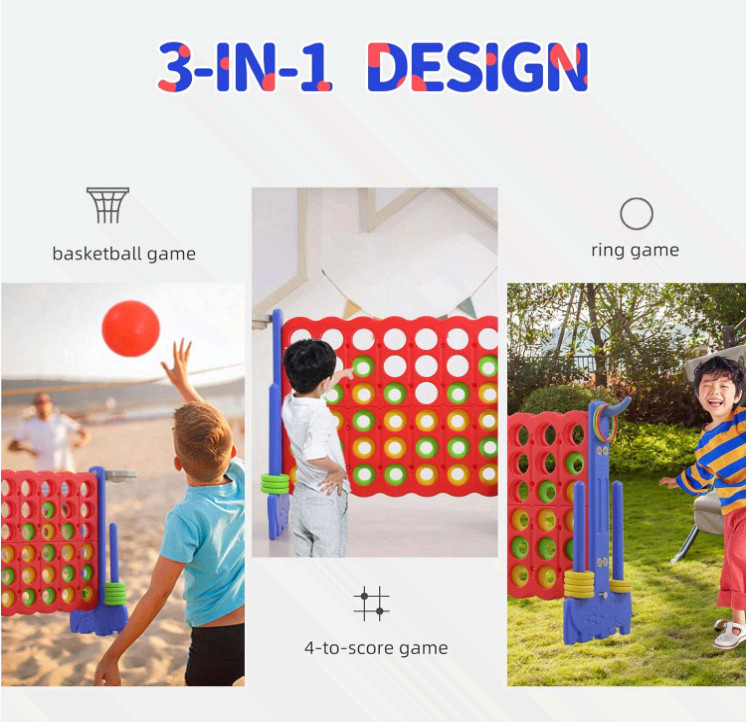 Giant 4-in-a-Row Game, 3-in-1 Jumbo Yard Game with Carry Bag