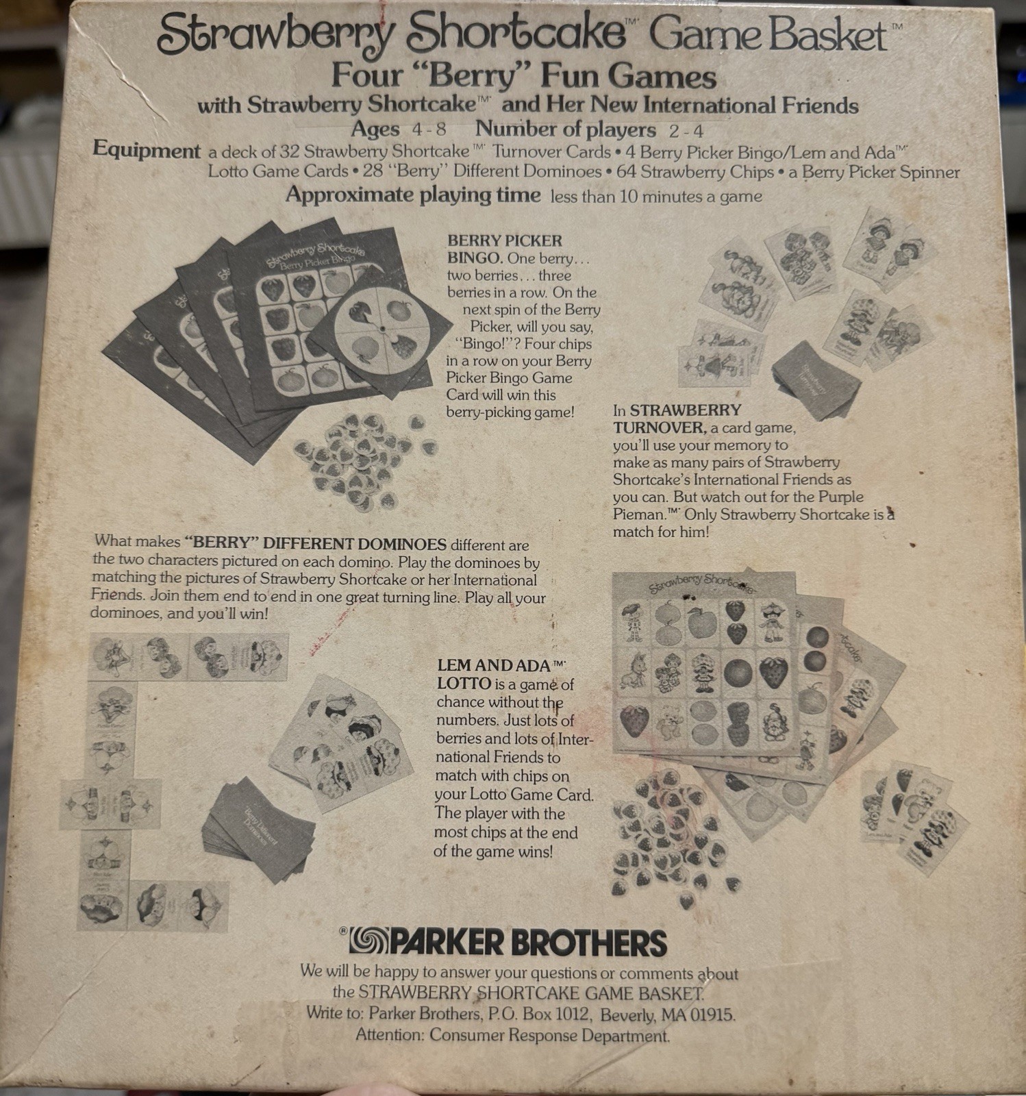 Vintage Strawberry Shortcake Game Basket 4 In 1 Game 1981 Parker Brothers