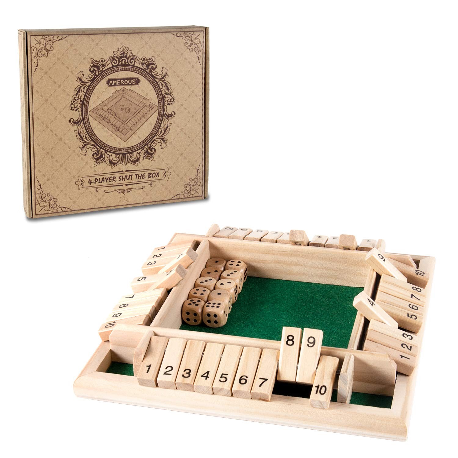1 to 4 Player Shut The Box Wooden Dice Game Family Tabletop Board