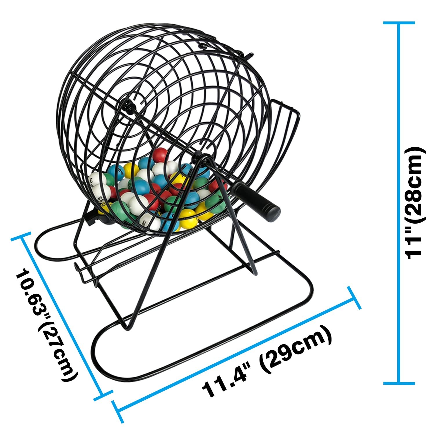 Yuanhe Jumbo Bingo Game Set – 11 Inch Tall Metal Cage with Calling Board, 7/8 Bi