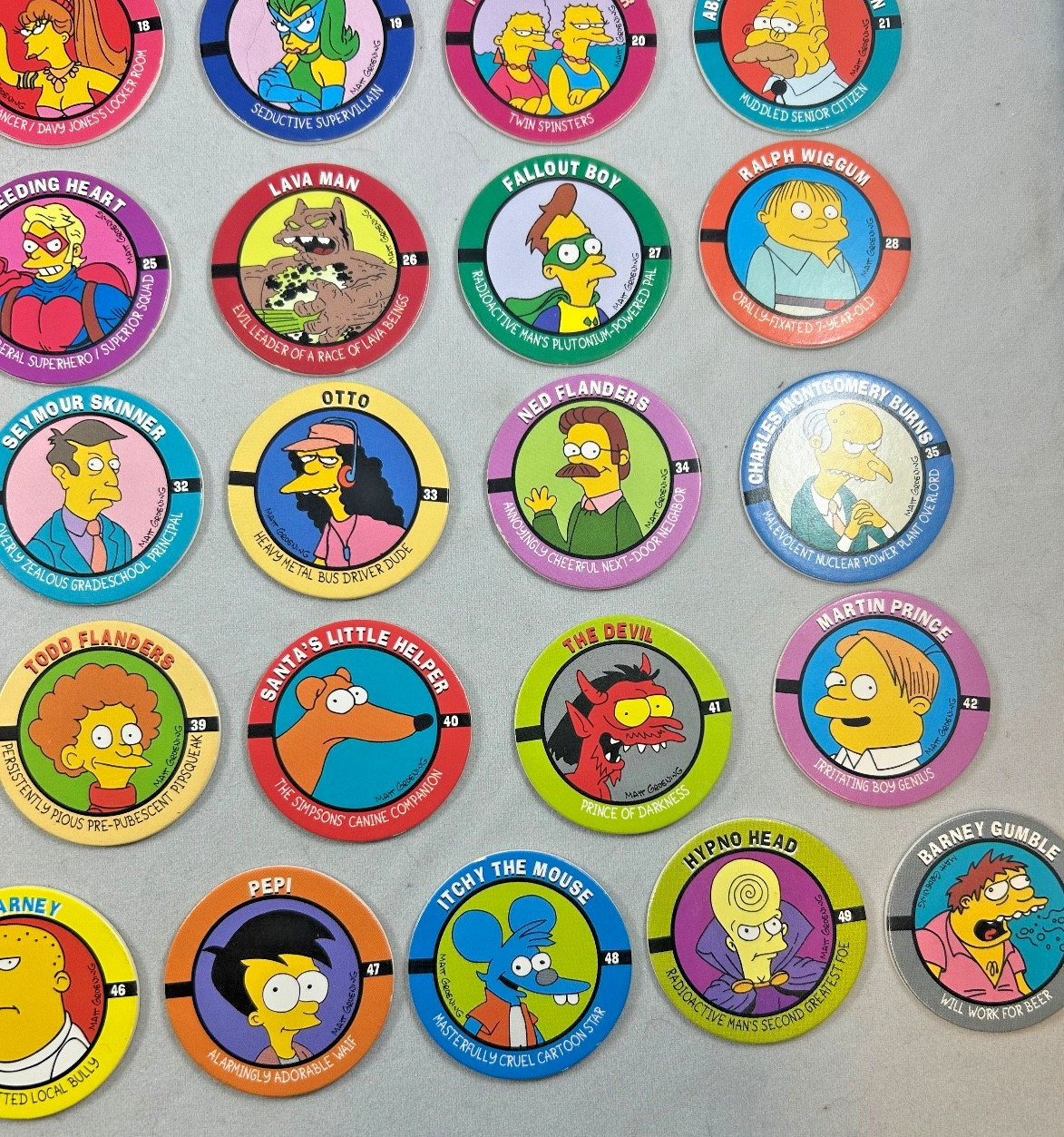 The Simpsons POGS 1994 SkyCaps Bongo Complete 50 Character Set NEAR MINT