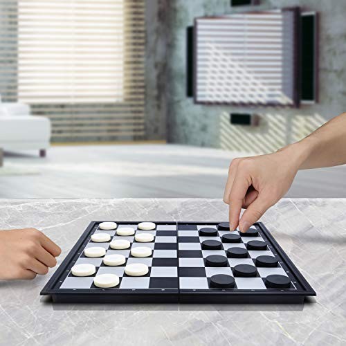 Magnetic Travel Checkers Board Game Set with Folding Board Family Educational