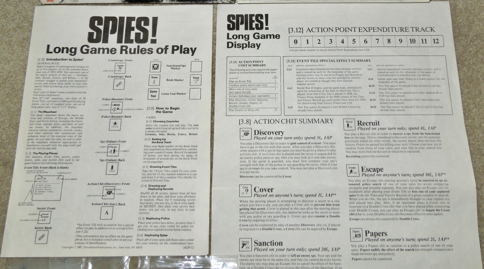 1981 SPI Spies!: The Multi-player Game of [WW2] International Intrigue, Complete