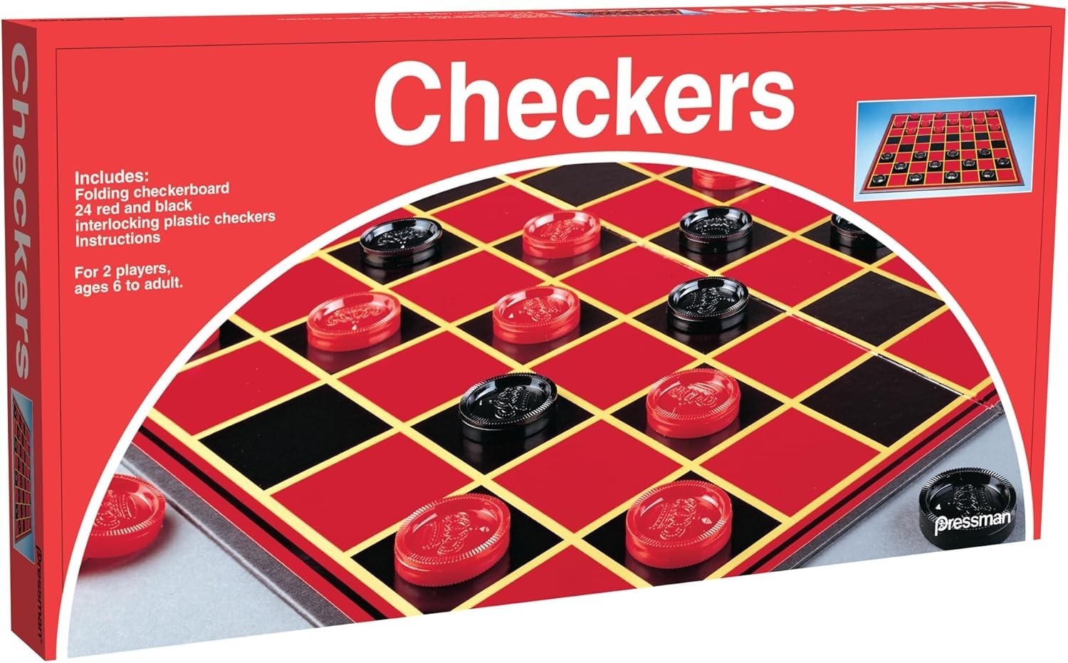 Checkers — Classic Game With Folding Board and Interlocking Checkers, 2 Players
