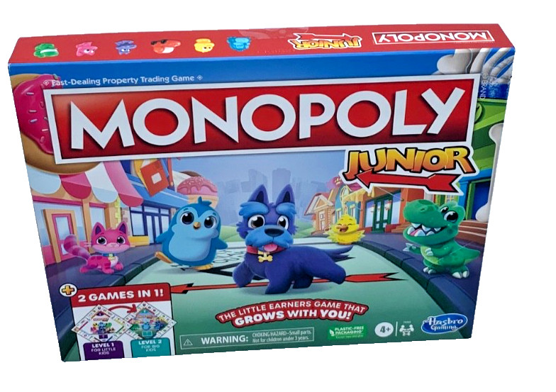 Hasbro Monopoly Junior Board Game 2 Games In 1 Level 1 & 2 Ages 4+ New In Box