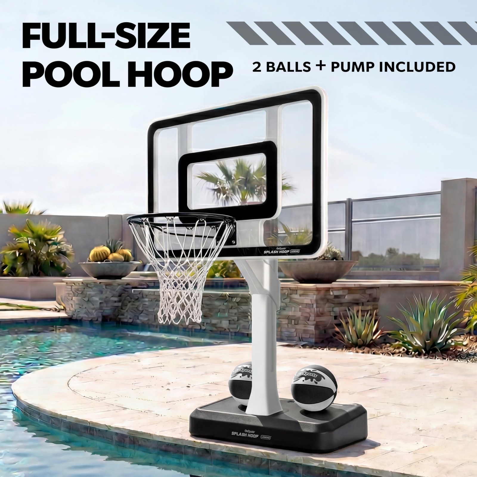 Pool Basketball Hoop Adjustable Height Regulation Steel Rim Black GoSports Game