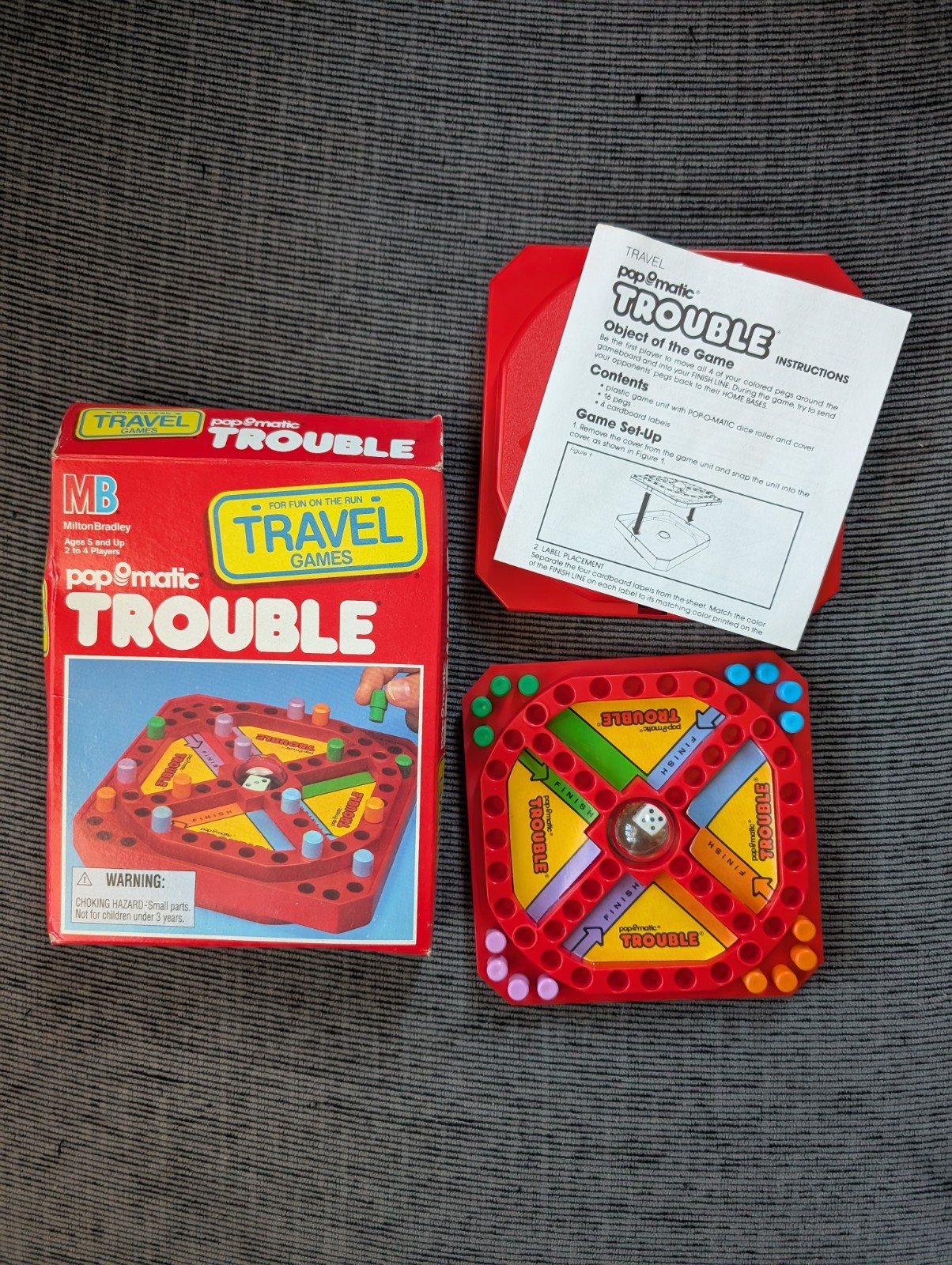 Vintage Milton Bradley Trouble Travel Pop-O-Matic Game Complete w/ Instructions