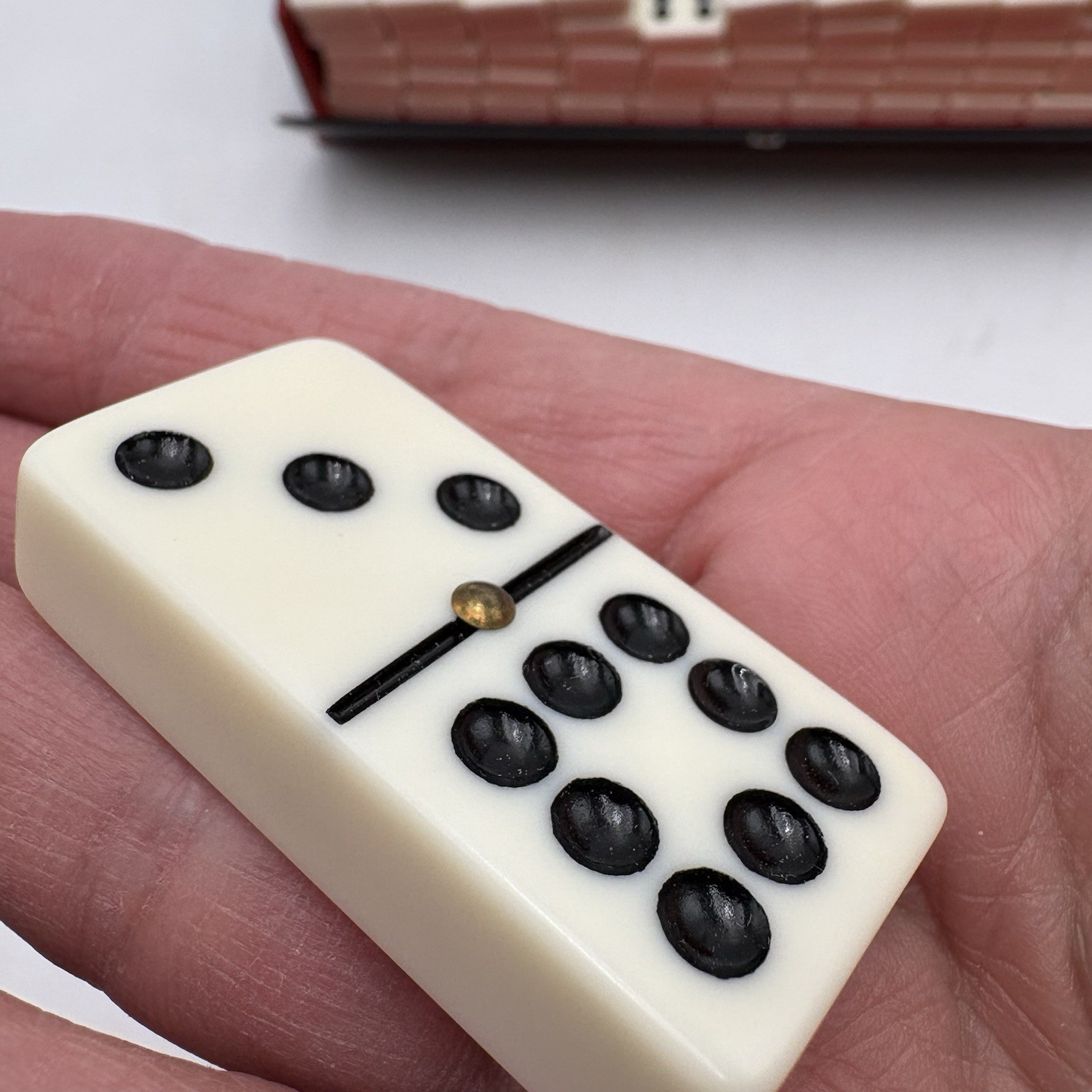 Colton Lewis Double Nine Domino Set Ivory Tone Brass Spinner Resin 55 Tiles Case