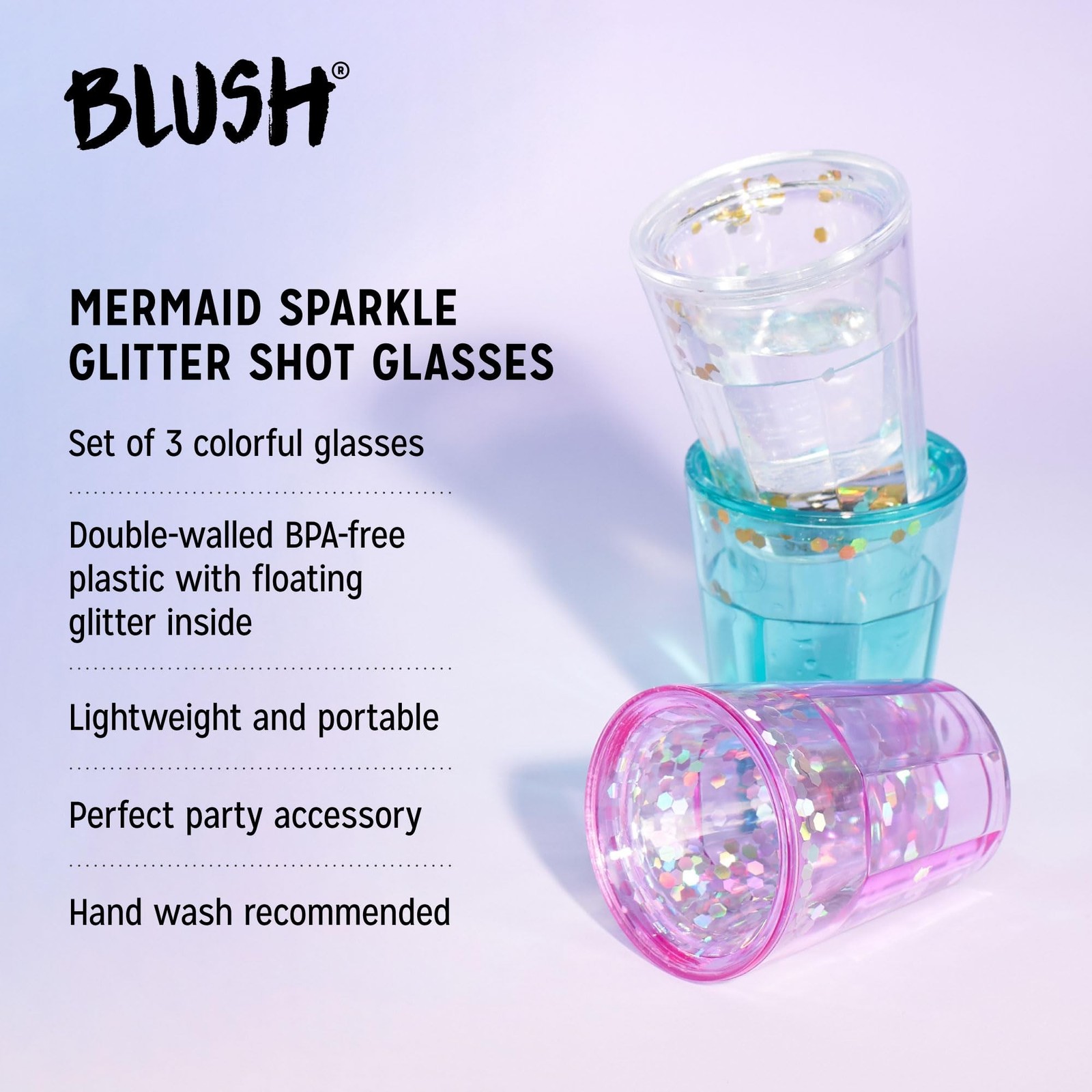 Blush Mermaid Glitter Fun Shot Glasses Set, Shooter Cups for Hosting Birthday…