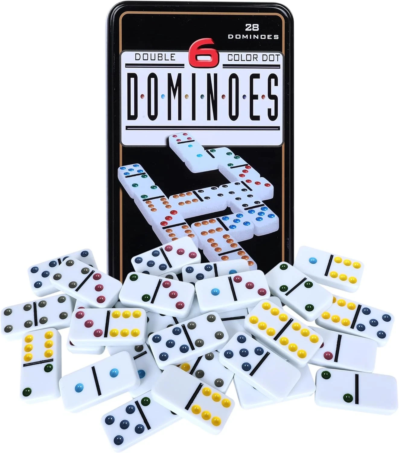 Double Six Dominoes Set for Adults, Classic Domino Game with Tin Box – 28 Tiles