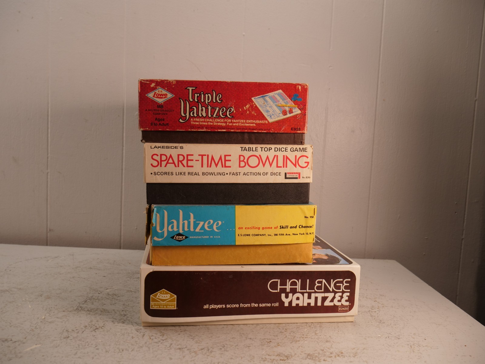 Lot of 4 Vintage Board Games Yahtzee Triple Challenge Spare Time Bowling