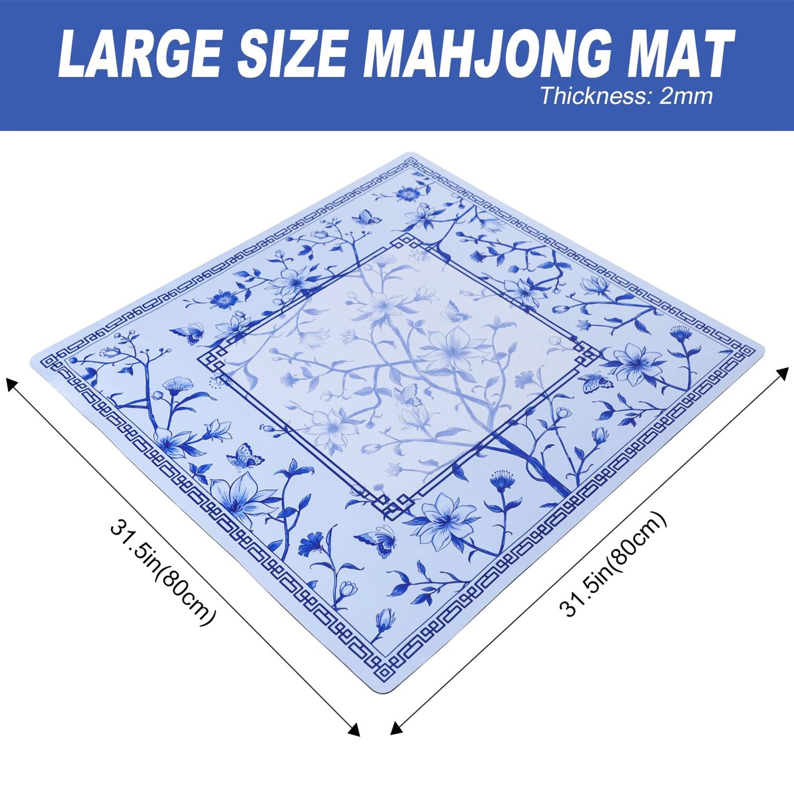 Jongyance Large Blue Printed Mahjong Mat 31.5 x x 0.08 inches,