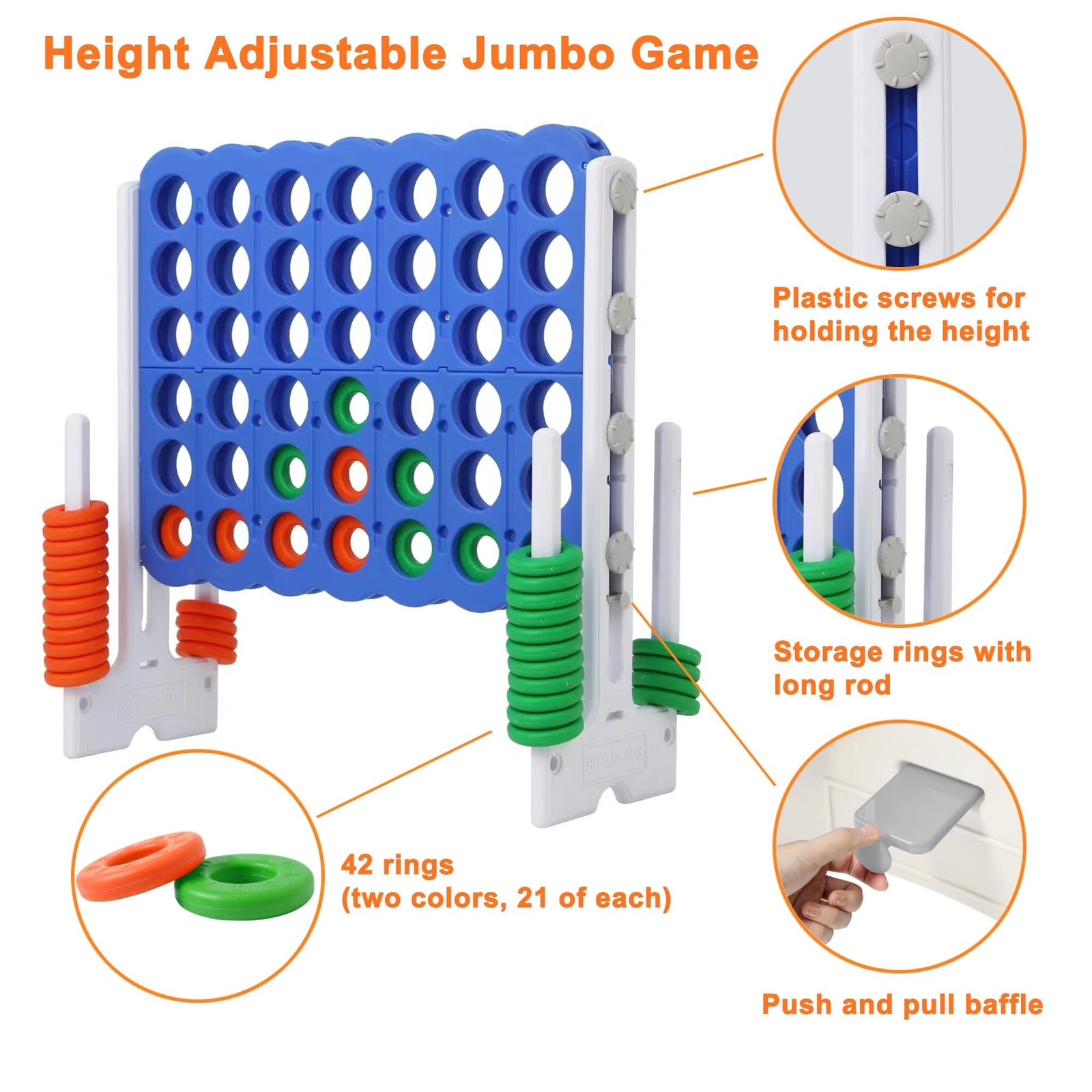 Giant 4 Connect in a Row Game, Height Adjustable Jumbo Yard Games for Kids an…