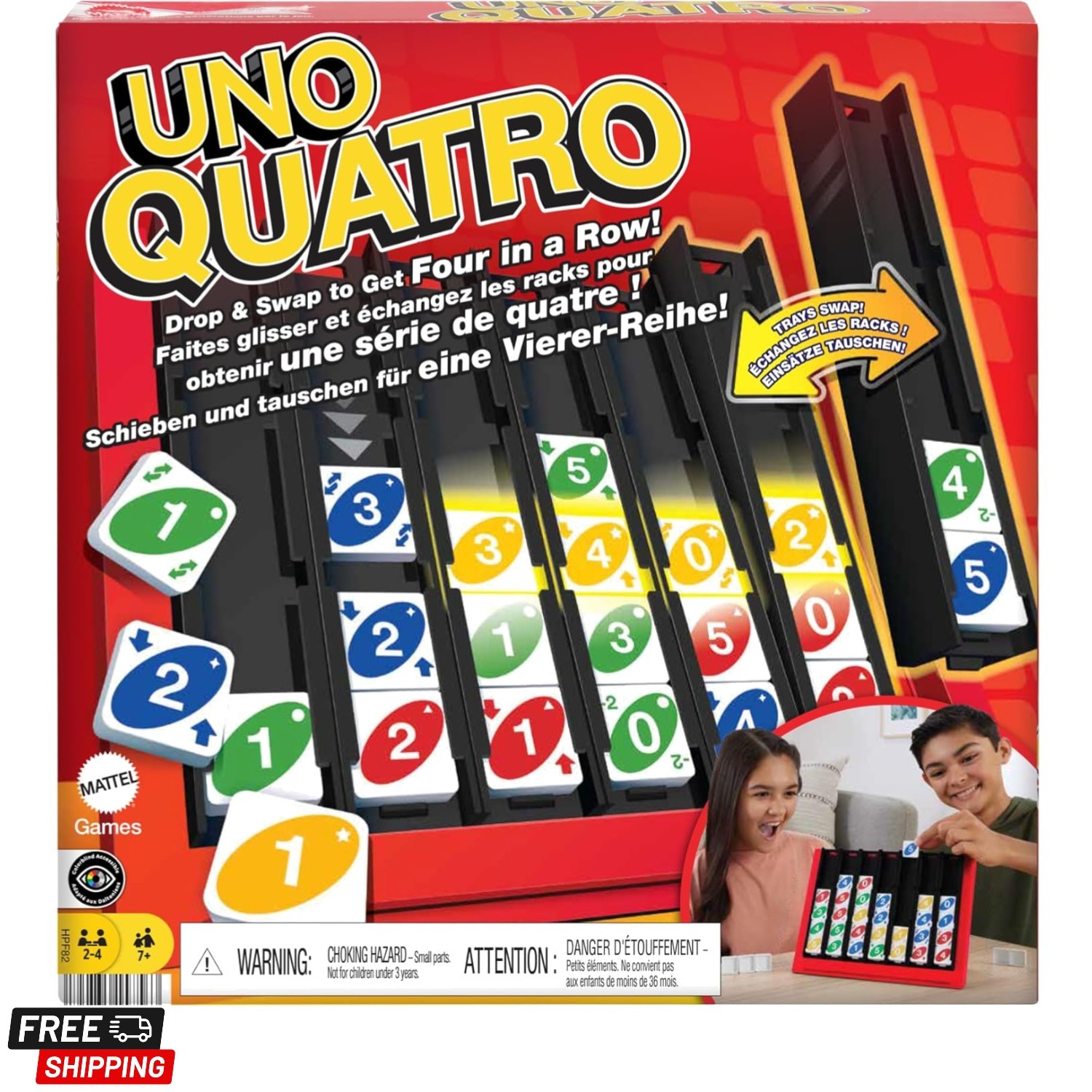 UNO Quatro Game with Colored Tiles & Plastic Grid for Adult, Family & Parties…