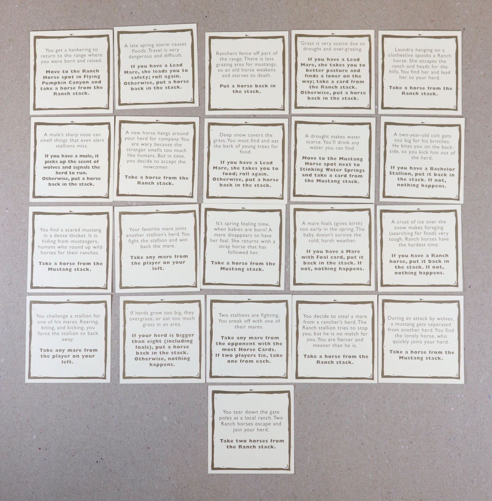 VTG Herd Your Horses 21 Ranch & 21 Mustang Cards Board Game Replacement 2002