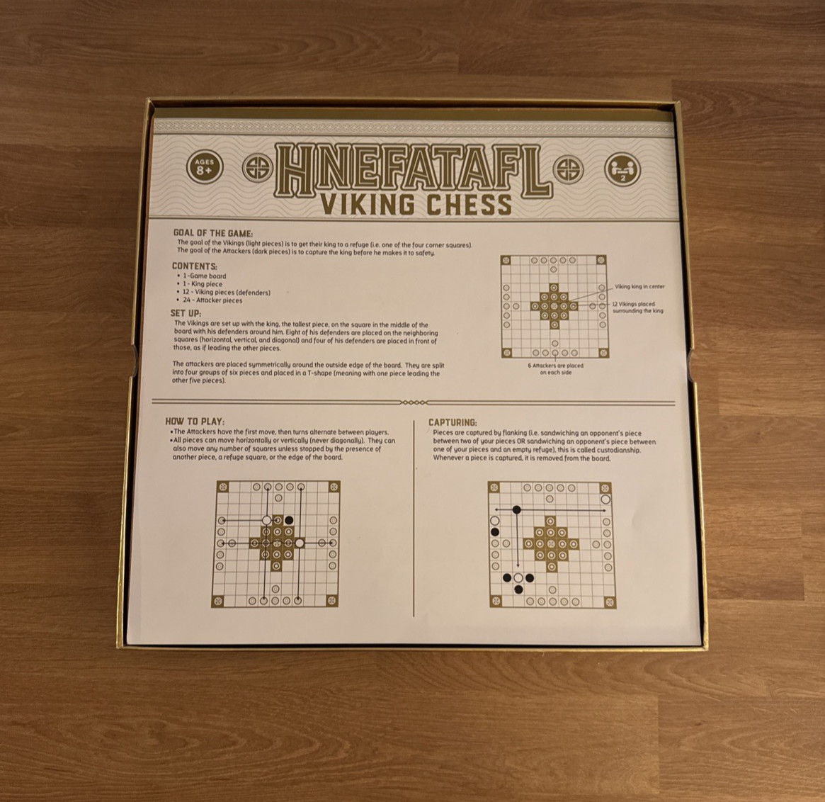 Hnefatafl Viking Chess Strategy Board Game Wooden Ages 8+ Complete Marbles Brain