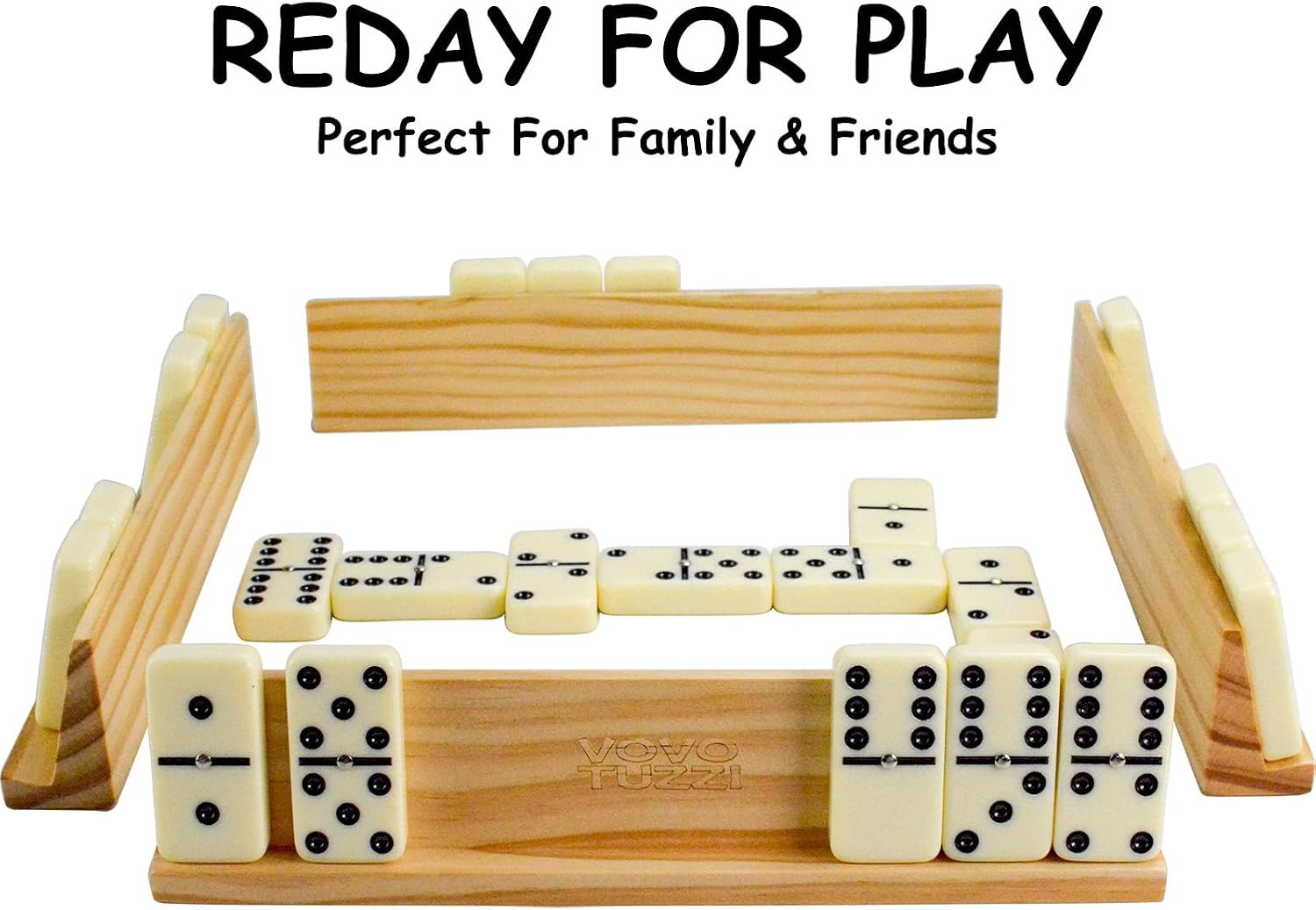 Jumbo Double 6 Dominoes Set for Adults Kids 28 Ivory Domino Tiles with 4 Wood…
