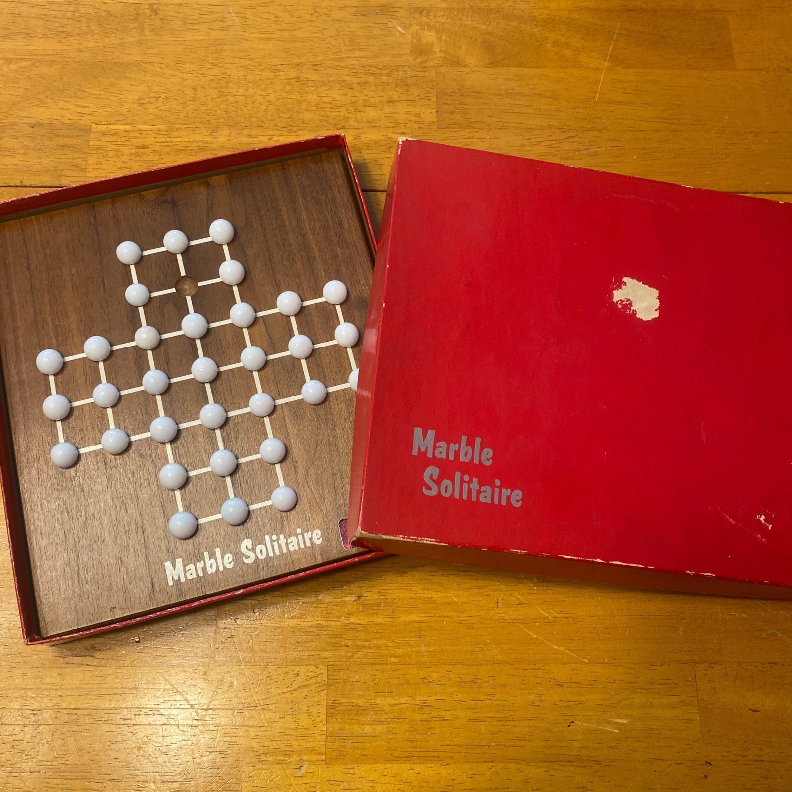 Unbranded Marble Solitaire Board Strategy Game Wooden Walnut Finish With Box