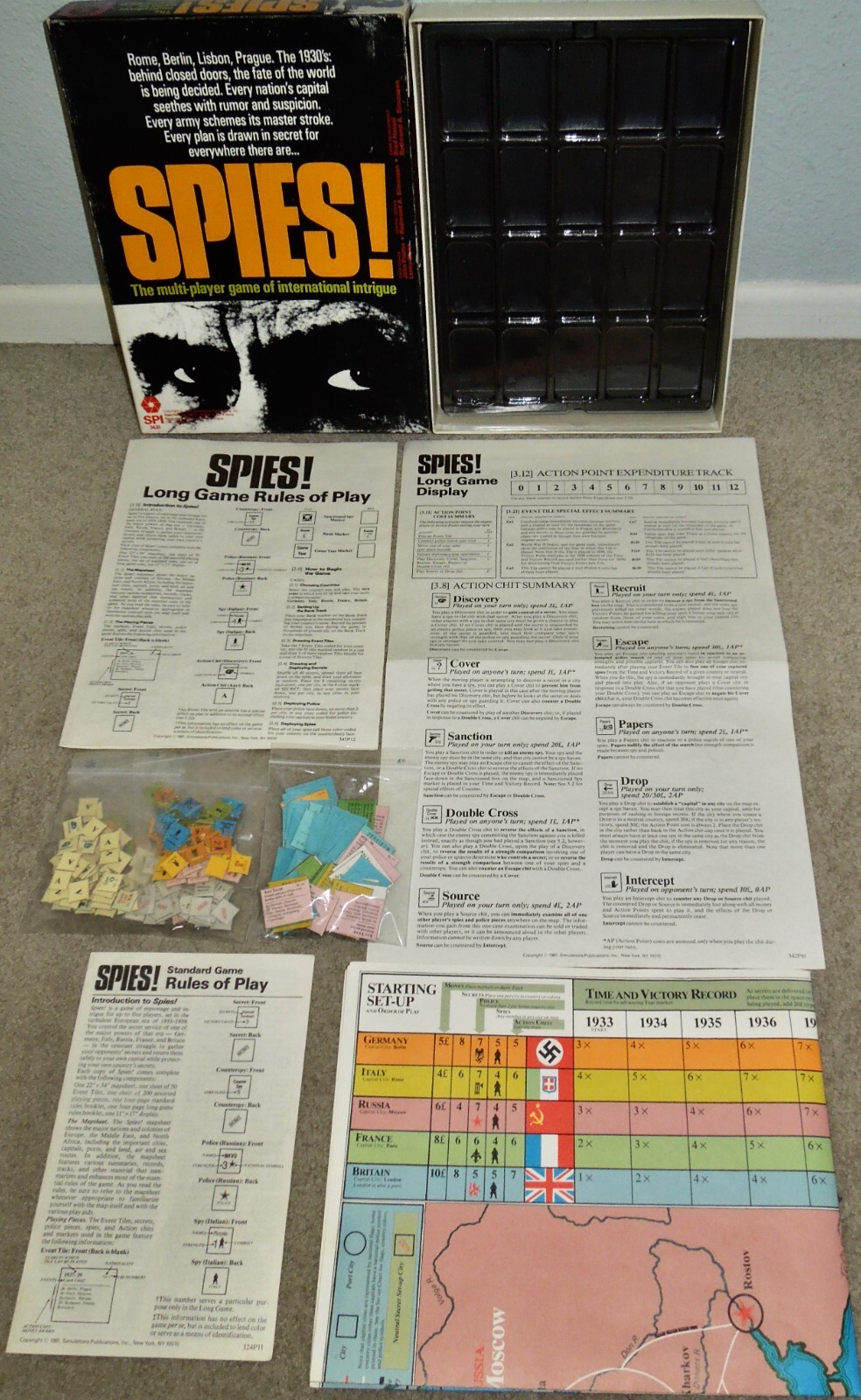 1981 SPI Spies!: The Multi-player Game of [WW2] International Intrigue, Complete