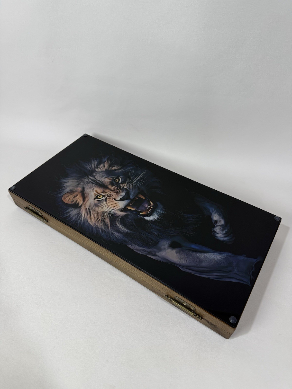 Lion Backgammon Set with Tempered Glass – Handmade Wooden Royal Board Game