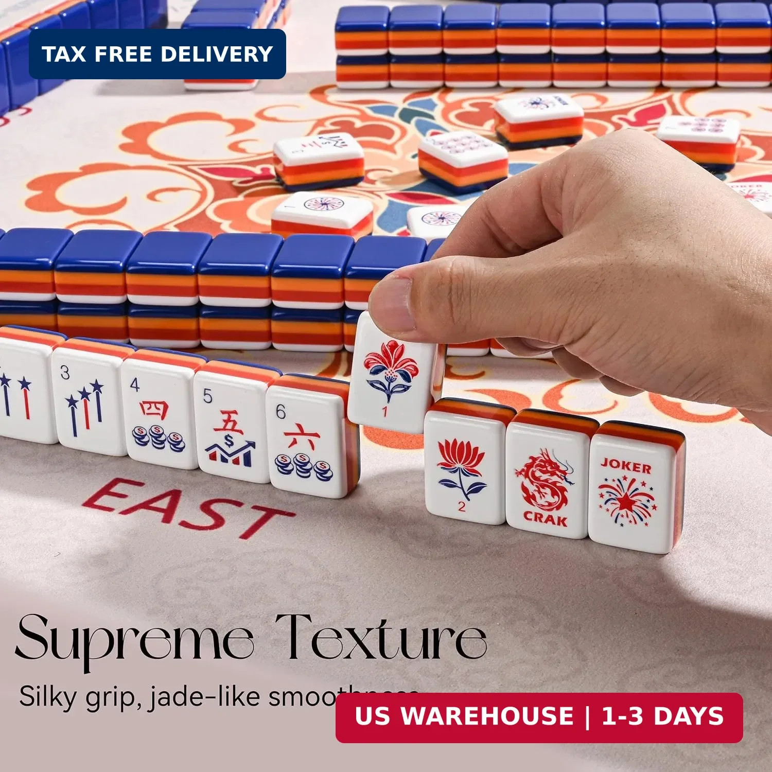 American Mahjong Set, 160 Pcs 4-Layer Colorful Acrylic USA Patriotic Tiles, Comp