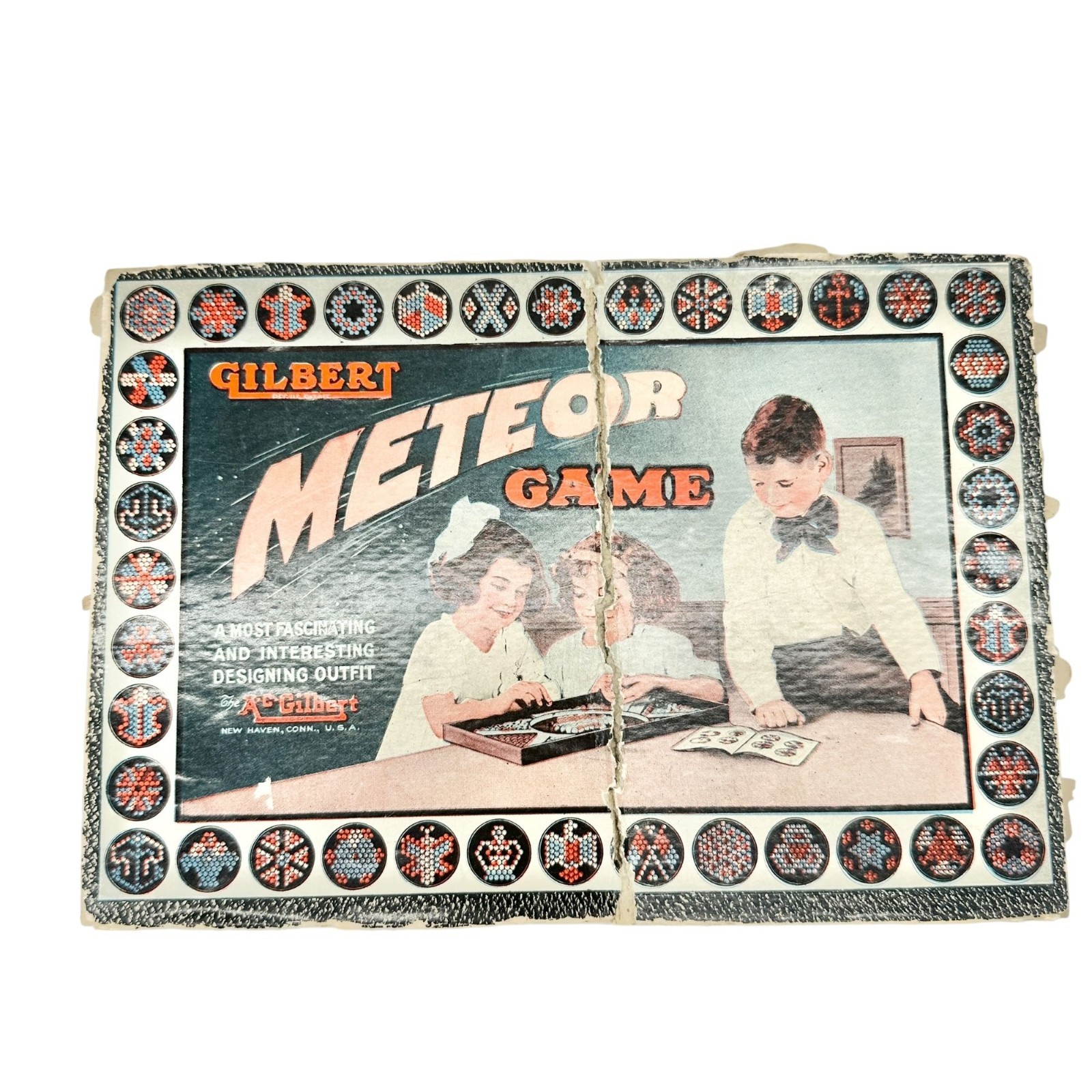 Antique AC Gilbert Meteor Game Set 1920s Board With Colored Marbles Original Box