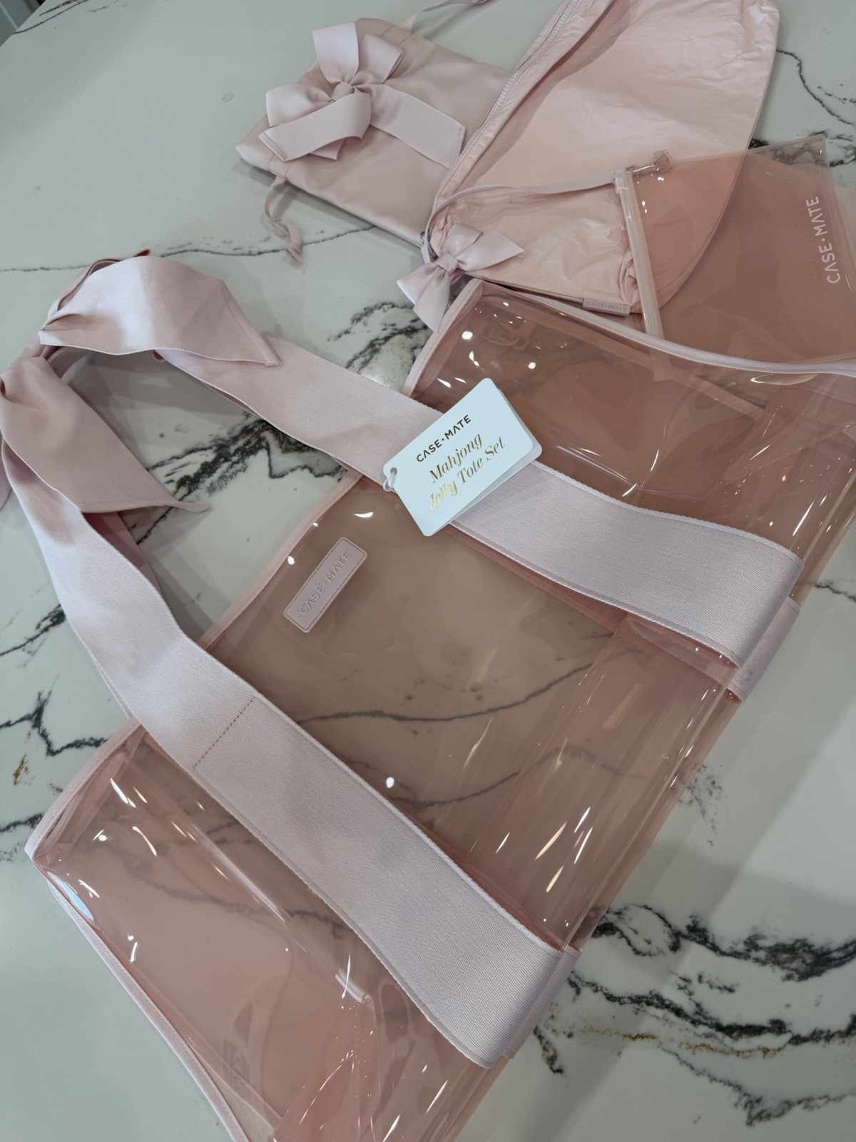 Case-Mate Mahjong Jelly Tote 4pc Set Card Pouch Rack Sleeve Tile Bag Pink NEW