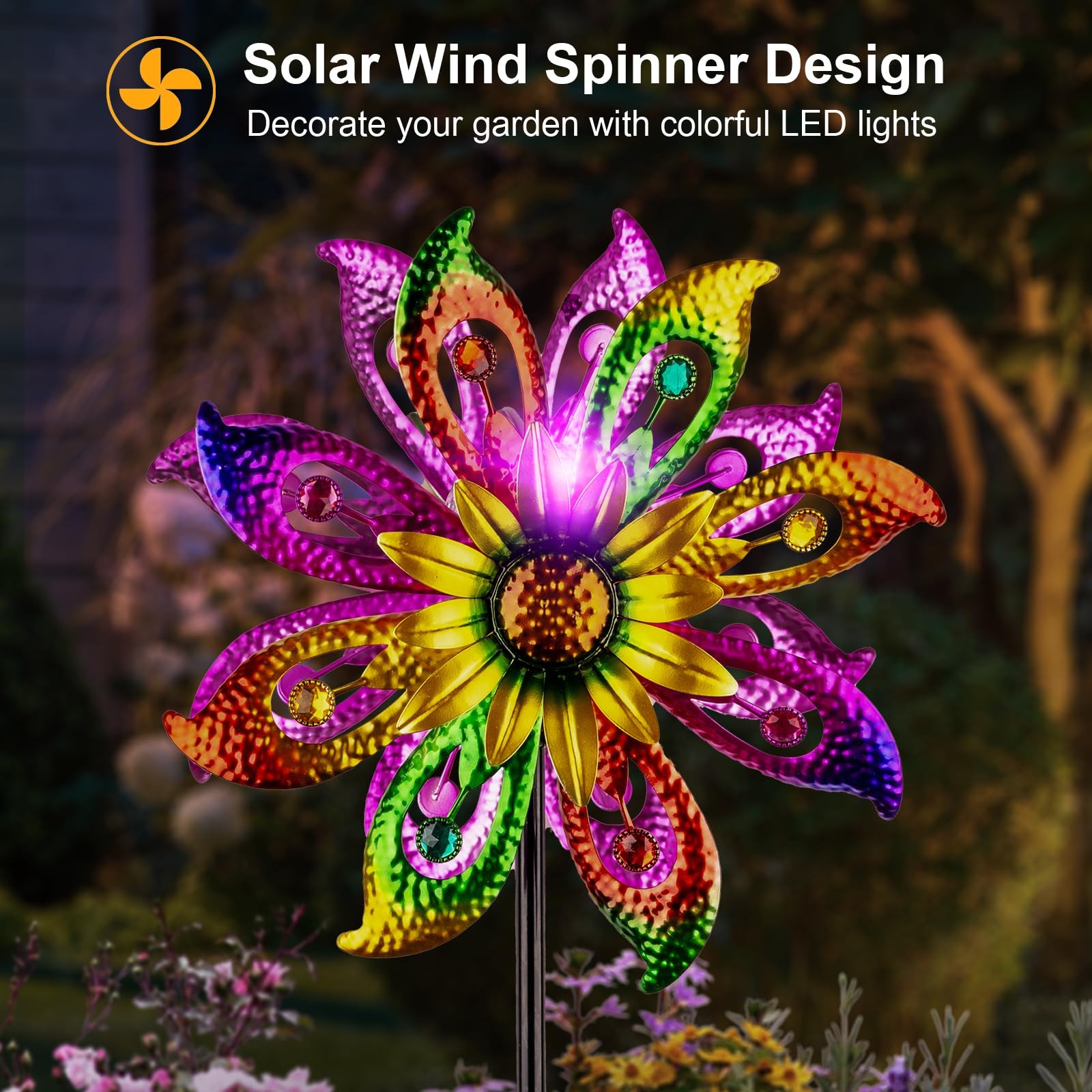Solar Wind Spinner 360 Sunflower Lights 60.63 H x 13.38 Dia HQ-005 360Solar Yard