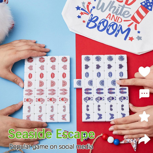 Hollowfly 2 Player Patriotic Mahjong Block Set with Storage Bags 65 Tiles…