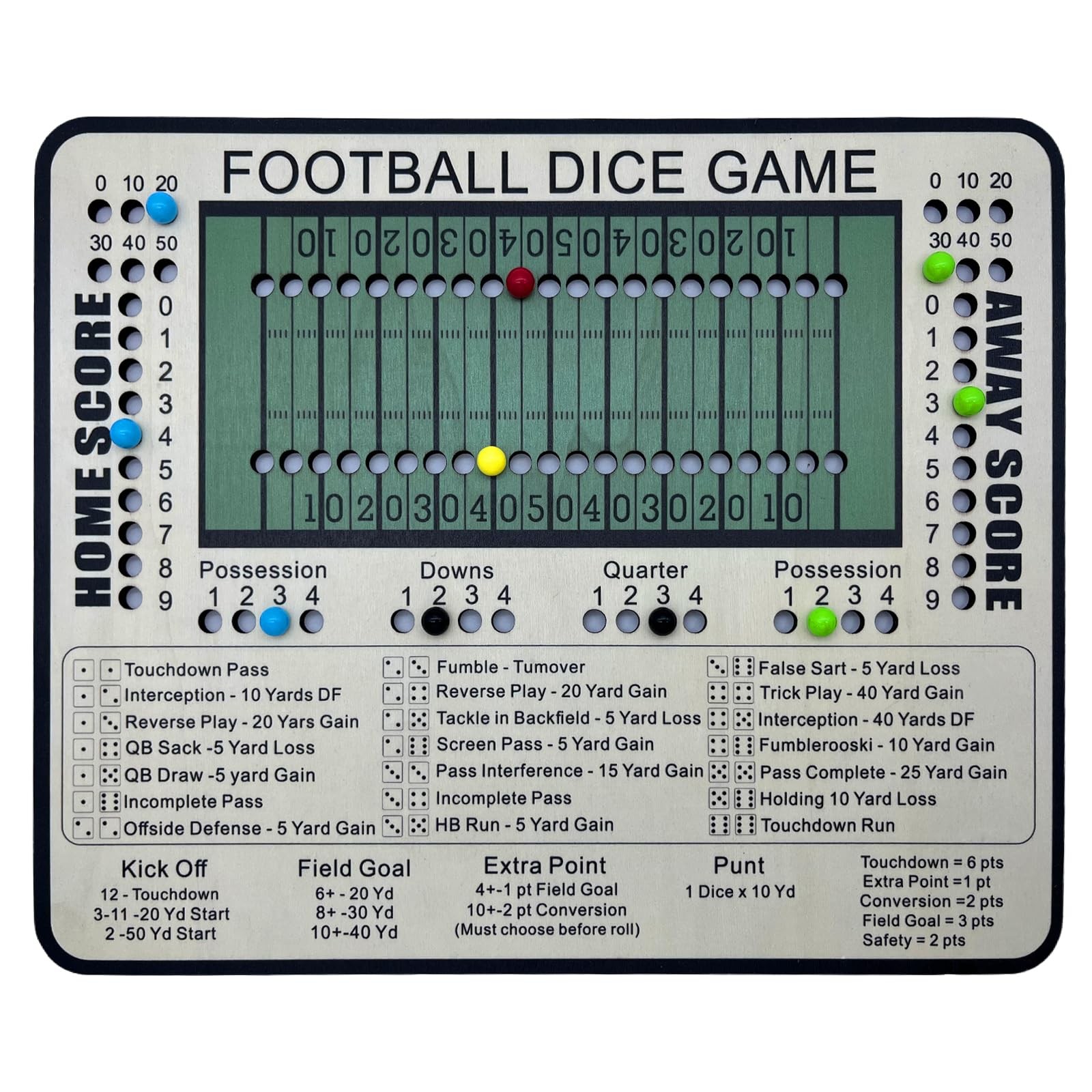 Football Dice Game – Tabletop Wooden Board Game with Scoring Track for Family…