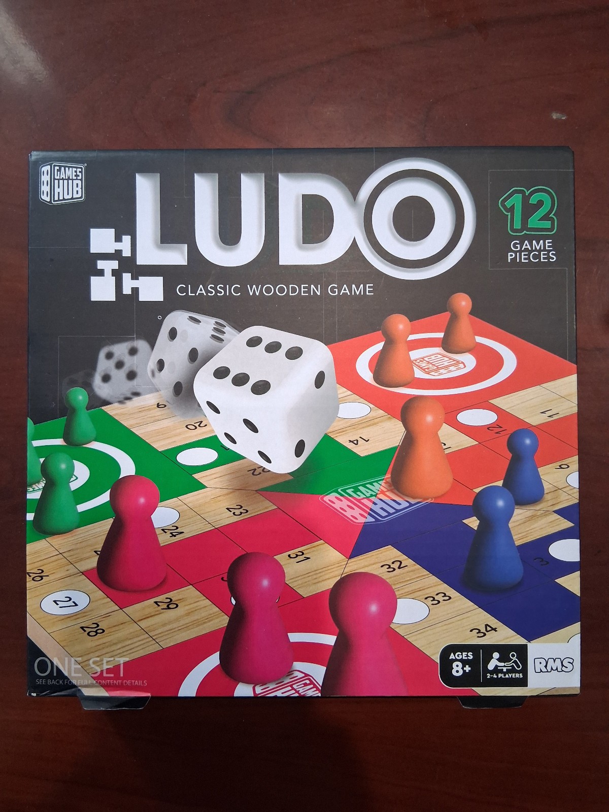 ludo classic wooden board game 12 pieces ages 8 and older by RMS International