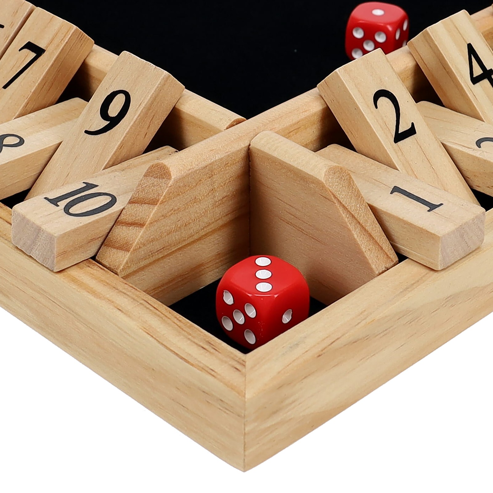 Pacific Shore Games 4 Player Shut The Box Dice Game, Natural Solid Wood, Large