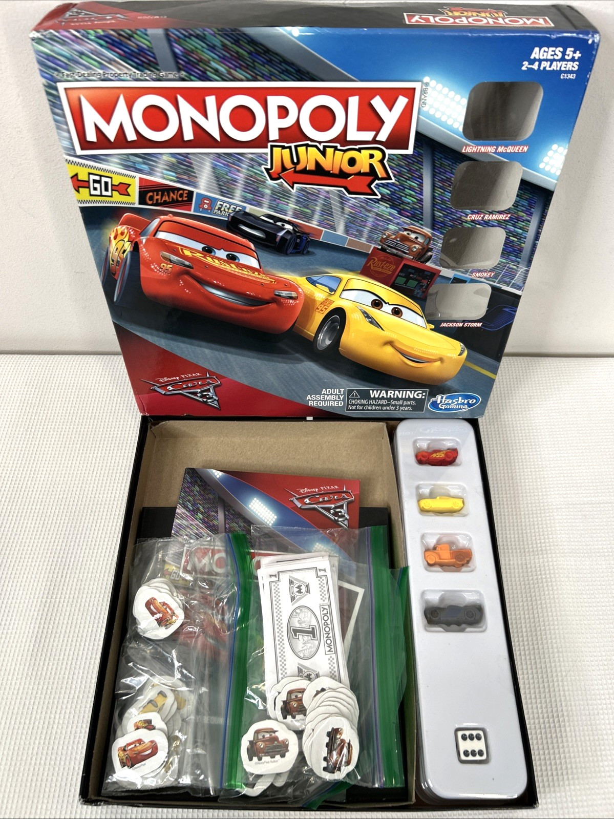 Monopoly Junior Disney Pixar Cars Hasbro Ages 5+ Complete Family Game Night EUC