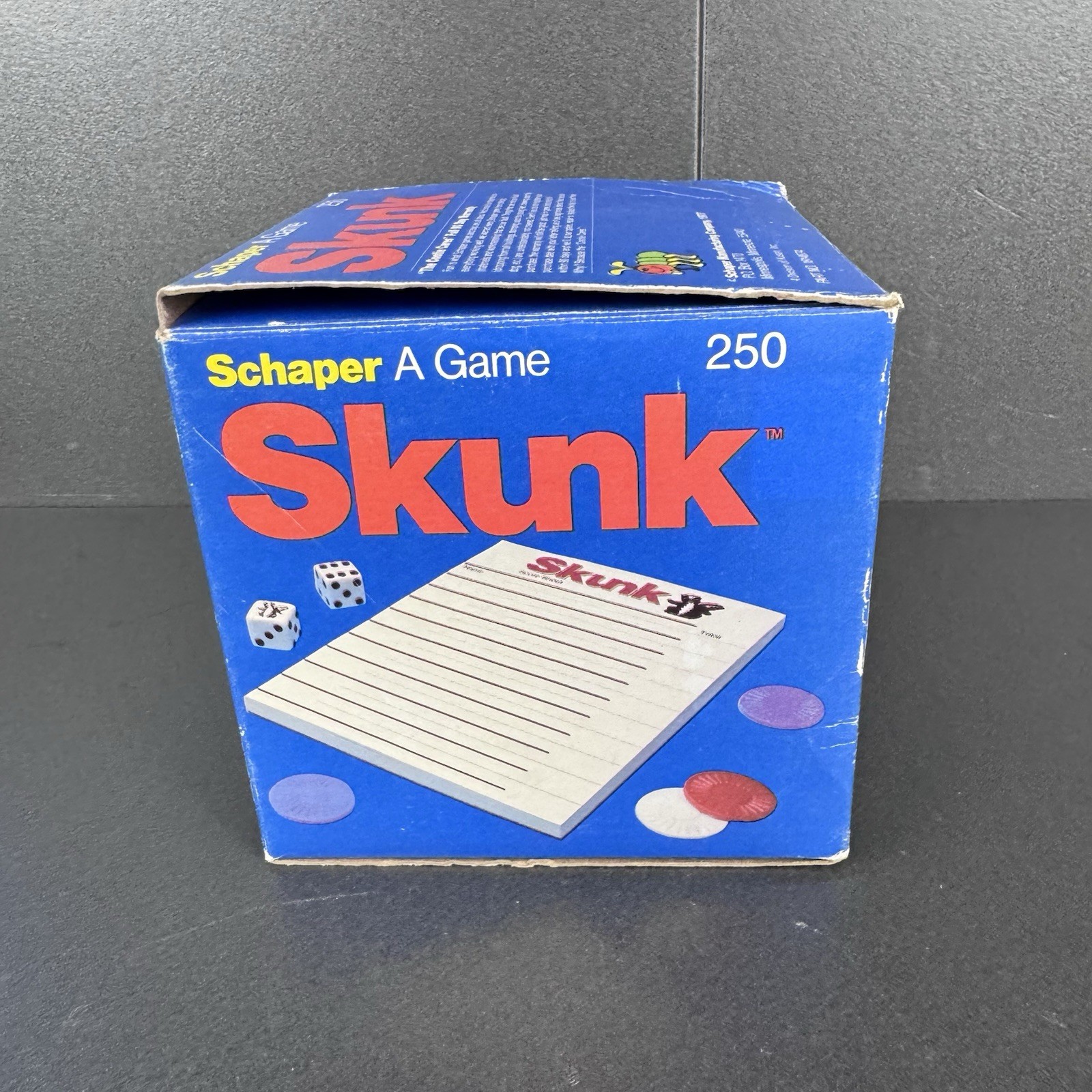 1977 Skunk Dice Game 250 Schaper Score Pad 2 Chips VTG Original Box READ