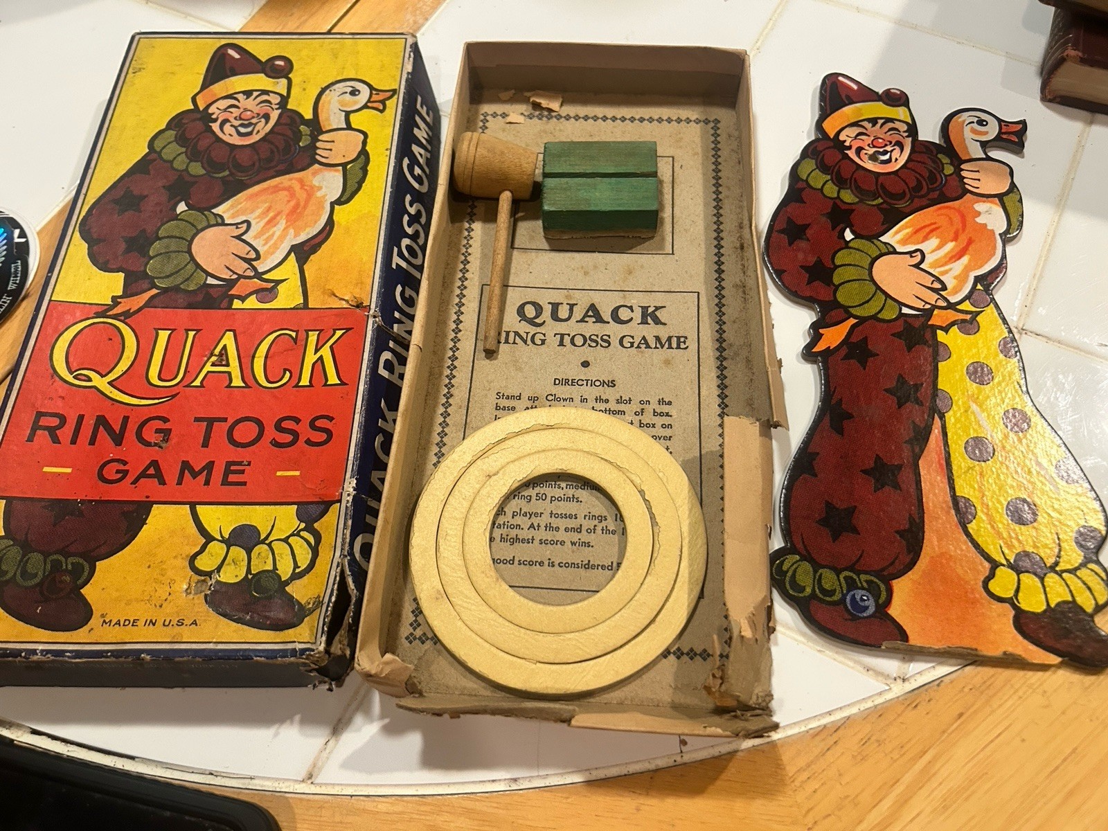 Vintage Clown Quack Ring Toss Toy Game Pipe Complete Rosebud Art Co Pre WW2-Box