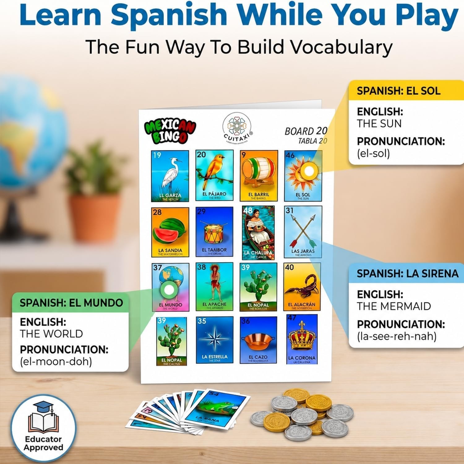 Traditional Mexican Bingo Game with Didactic Markers – Perfect for Family Nights
