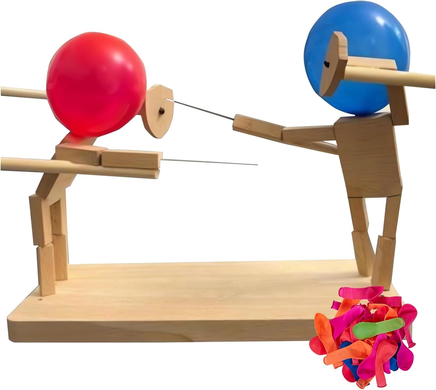 Balloon Bamboo Man Battle Game (Wooden Fighter with Inflatable Head, 2 Players,