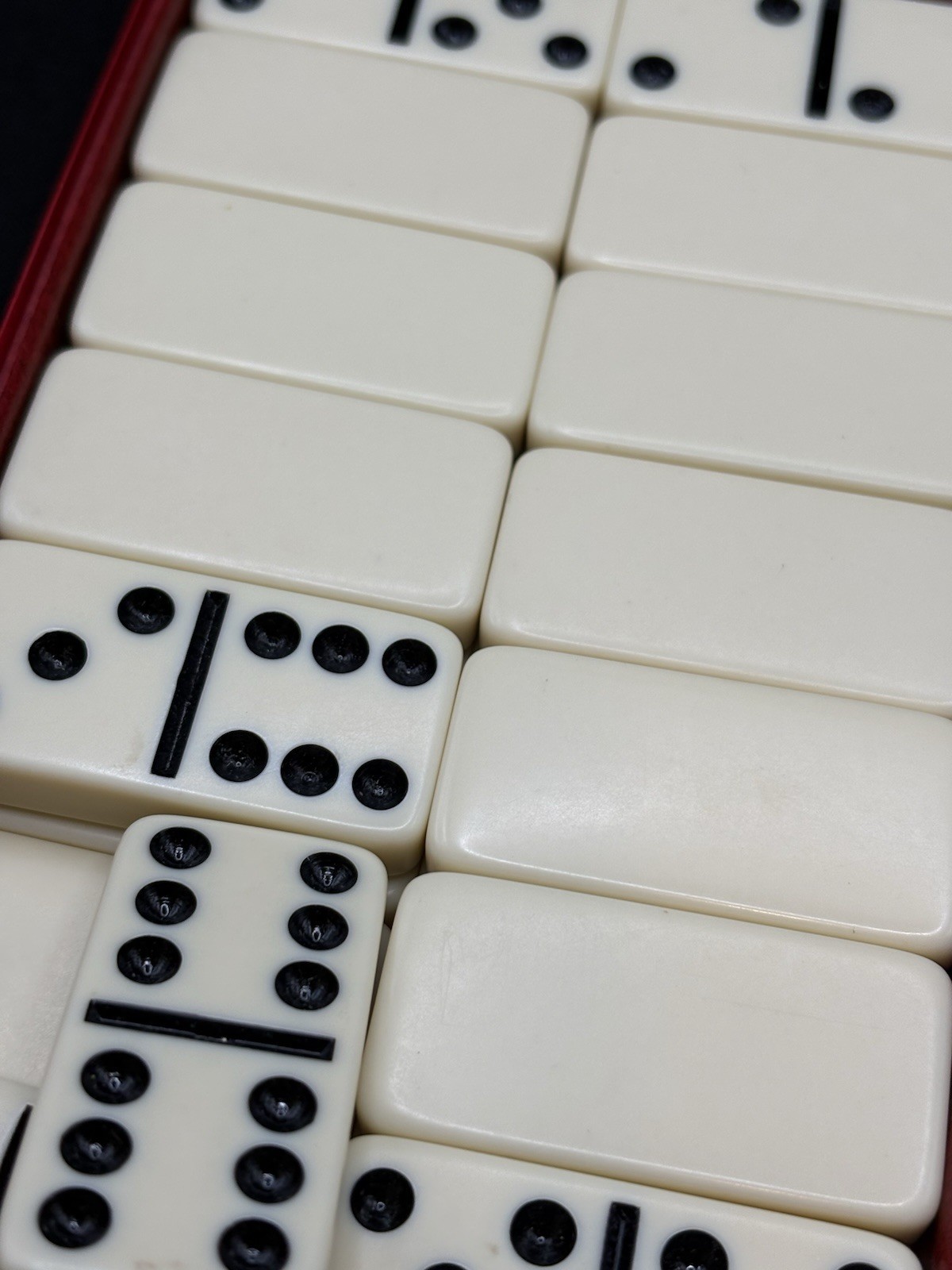 Vintage Domino by Cardinal Set Ivory Tiles Red Case Instructions