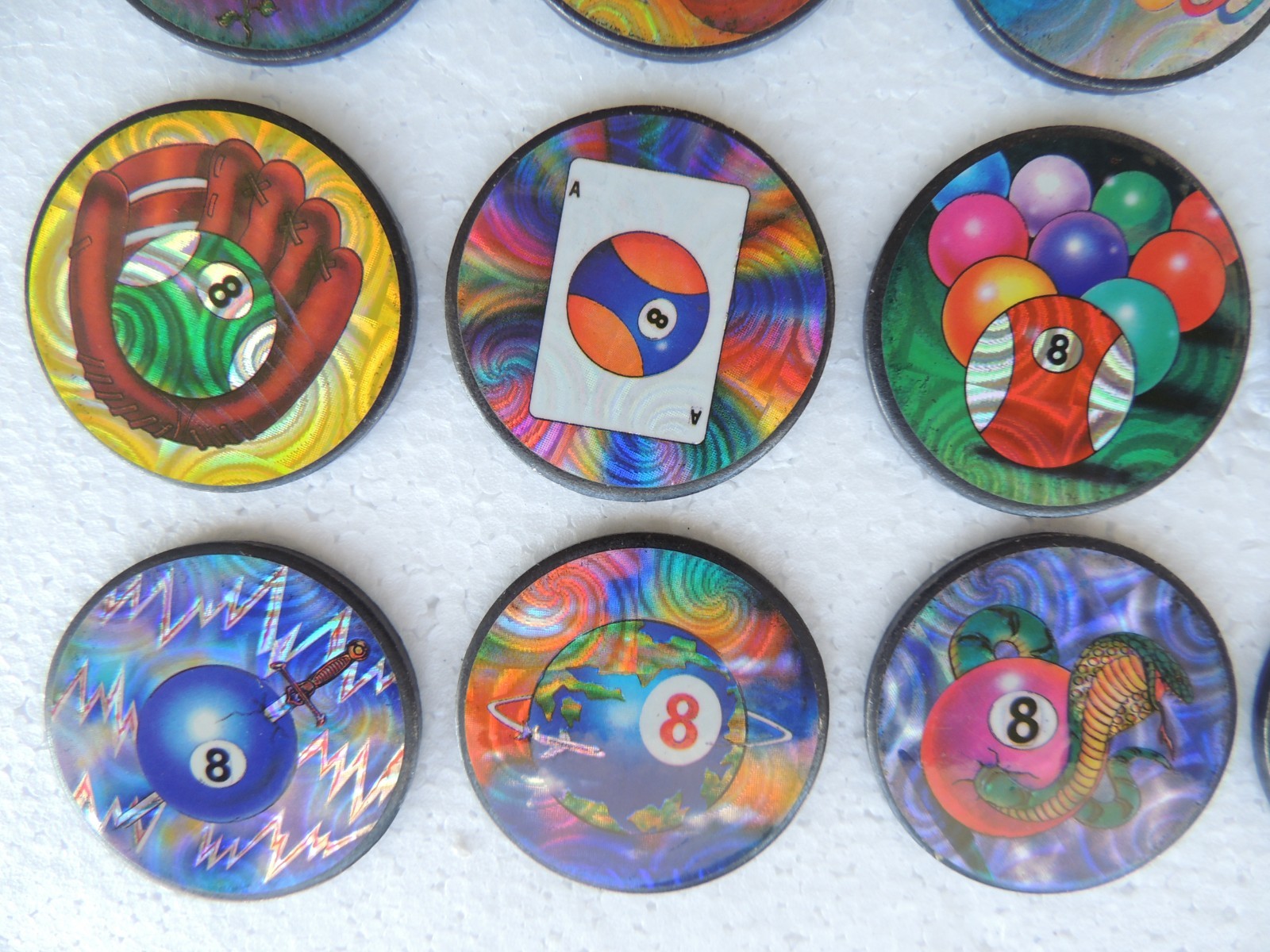 POGS SLAMMERS #SL-14 VINTAGE 90’S LOT OF 22 METAL 8-BALL YING-YANG C-PICS