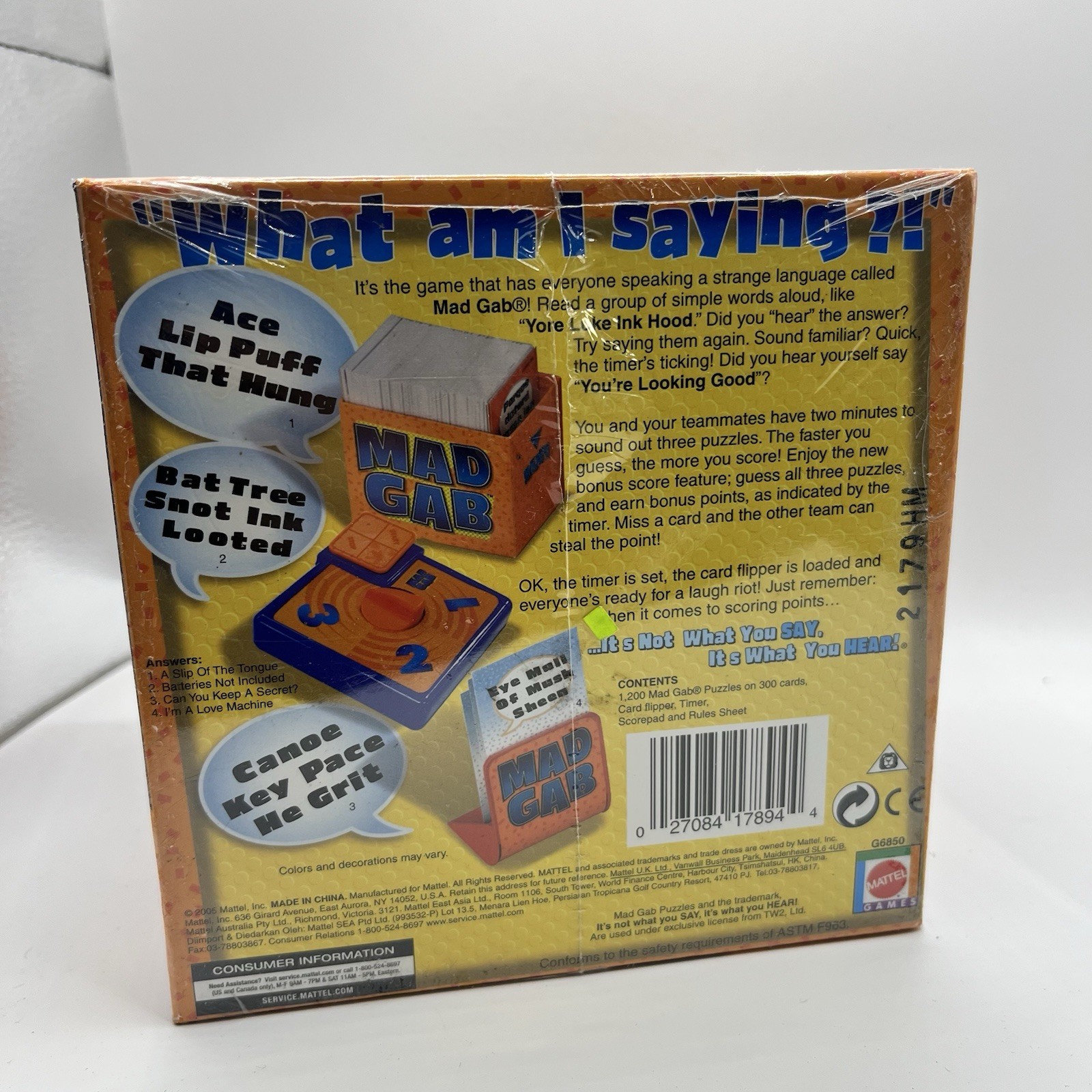 Mad Gab Board Game 2005 Mattel G6850 New Sealed Adults Party Time 1200 Puzzles