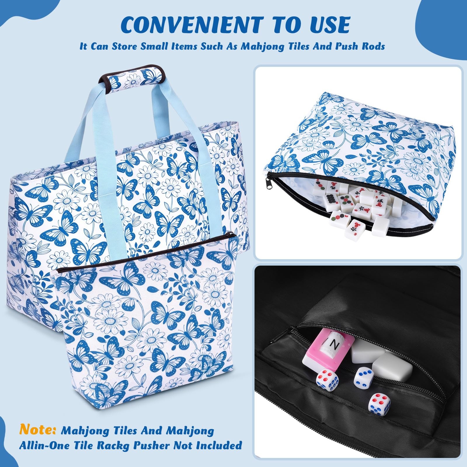 Mahjong Tile Bag, Tote Bag Set-Duty 18.5 inches x 3.4 inches, Blue