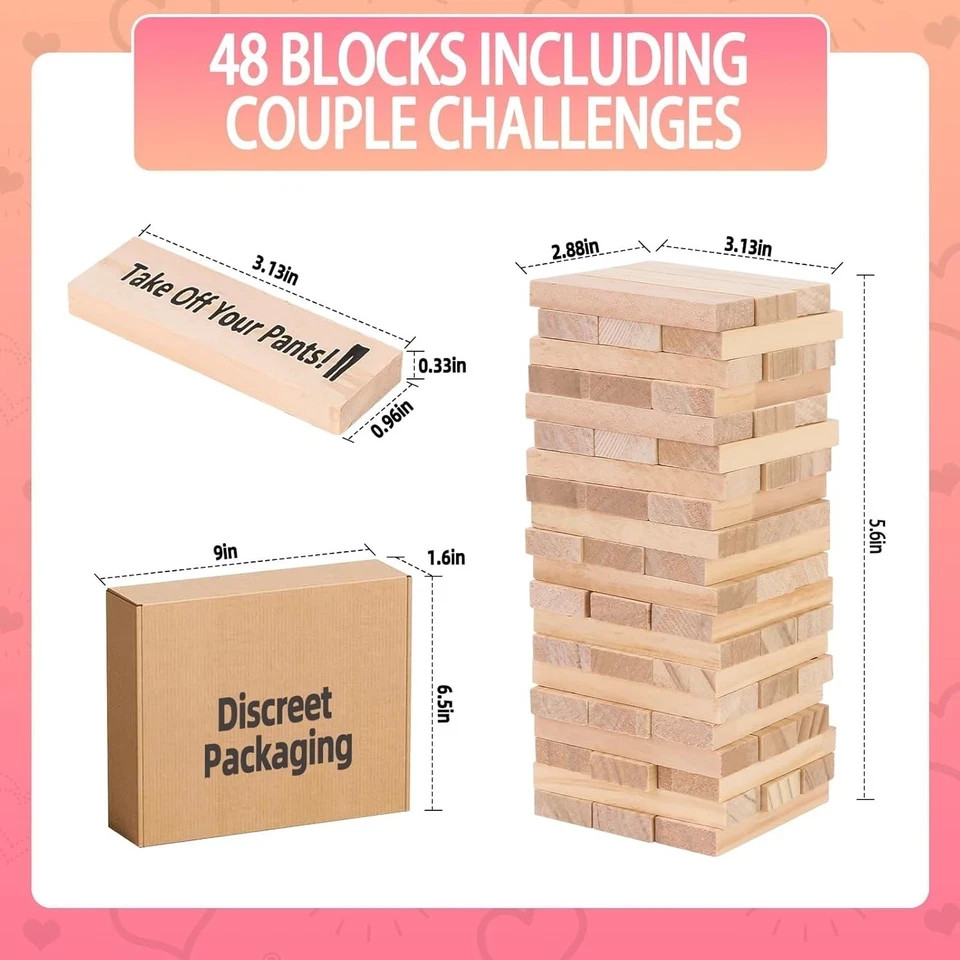 Lust Tower Sex Game for Adults,*48PCS Adults Wooden Block Tower Game for Couples