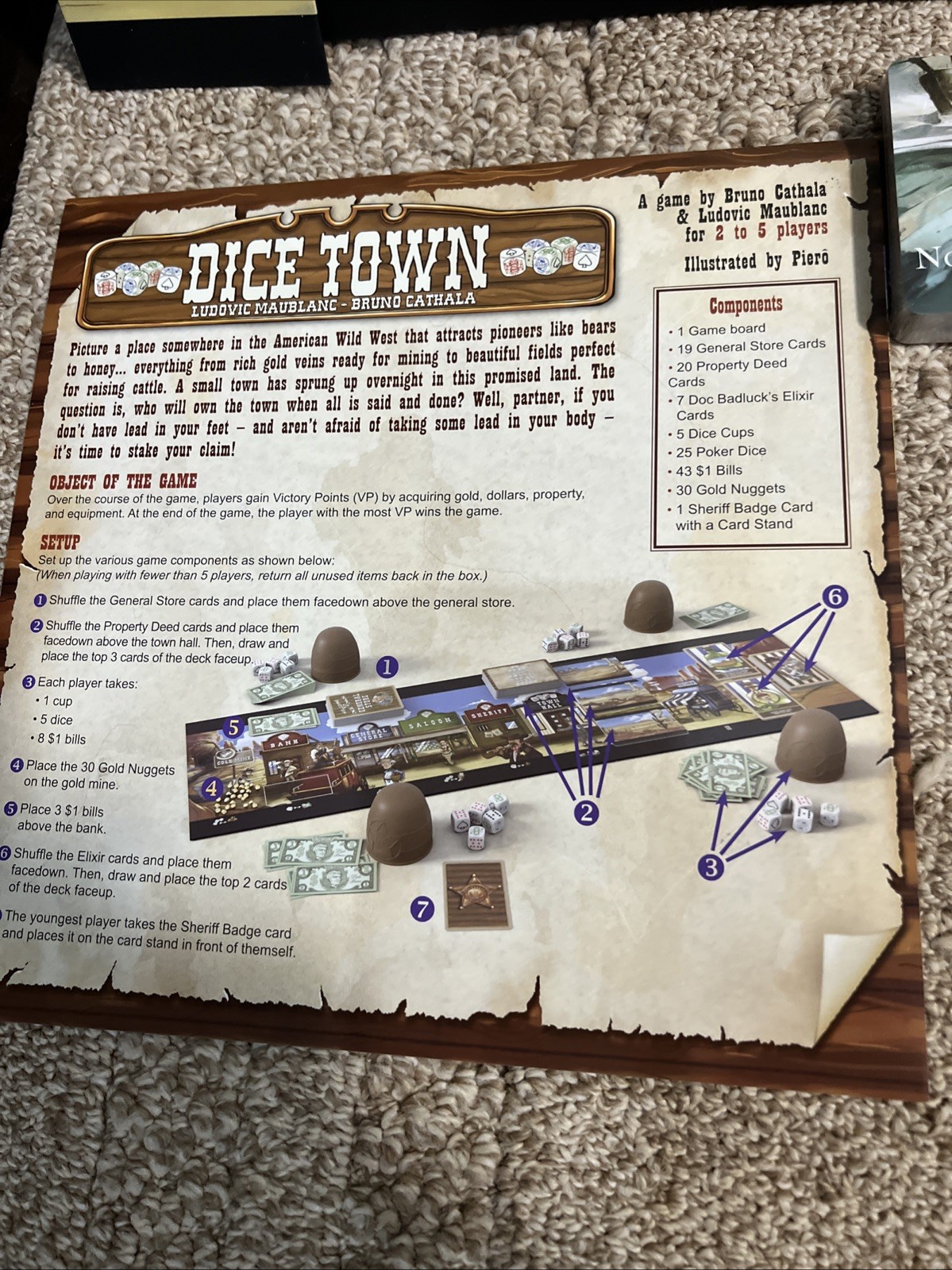 Dice Town Board Game Matagot Complete -Poker Dice Western Strategy Game See Desc