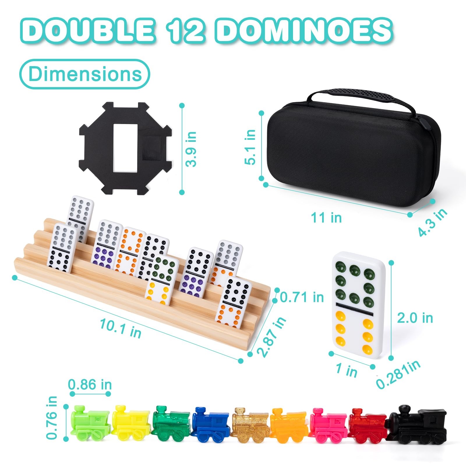 Mexican Train Dominoes Set with 4 Wooden Racks, Double 12 Dominos Game with 9…