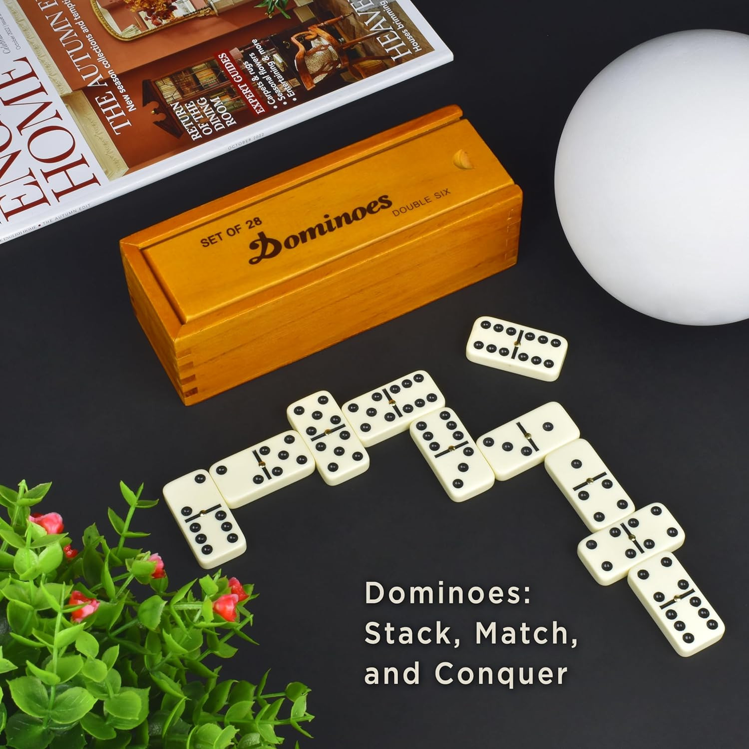 Double 6 Dominoes Set 28 Tiles with Wooden Case Classic Family Game